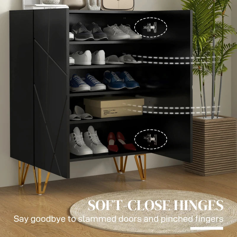 HOMCOM Narrow Black Shoe Storage Cabinet with Soft-Close Hinges, Adjustable Shelves for 15-20 Pairs - ALL4U RETAILER LTD