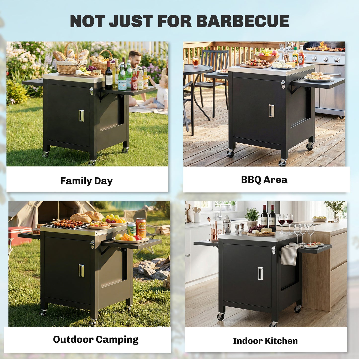 Outsunny Outdoor Grill Cart With Stainless Steel Tabletop Cabinet Towel Holder And Bottle Opener Black