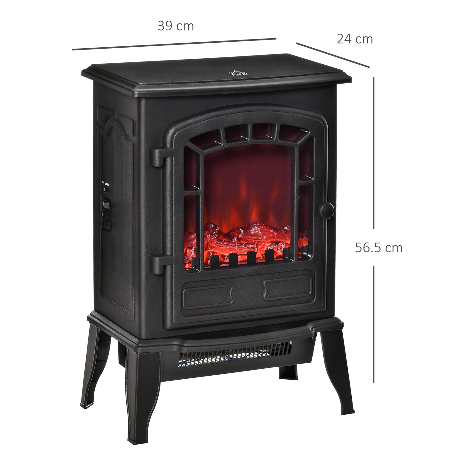 HOMCOM Freestanding Electric Fireplace Heater with Realistic Flame and Overheat Protection - 1000W/2000W, Elegant Black Design - ALL4U RETAILER LTD