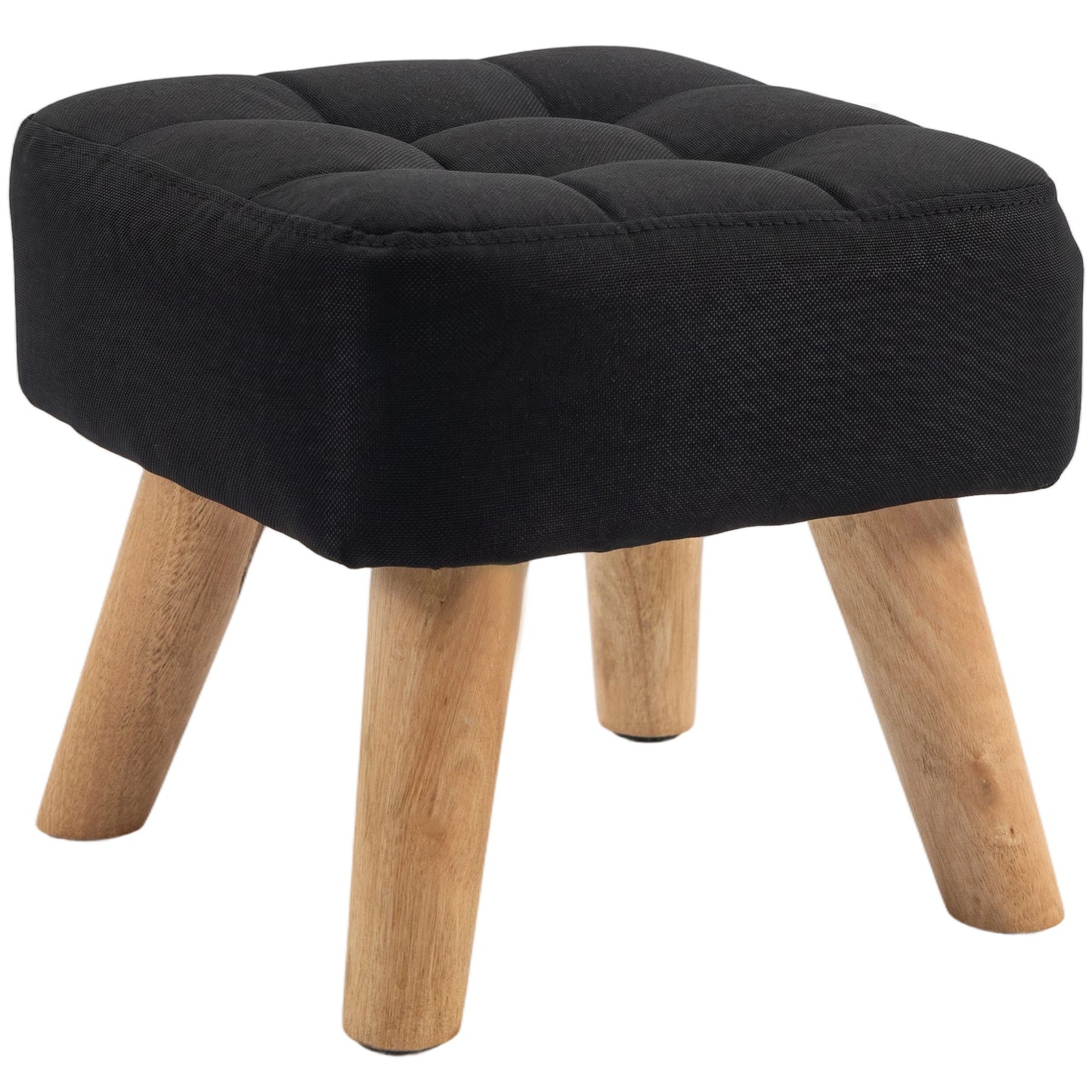 HOMCOM Linen Look Square Padded Footstool With Tufted Top And Wooden Legs For Comfort Black