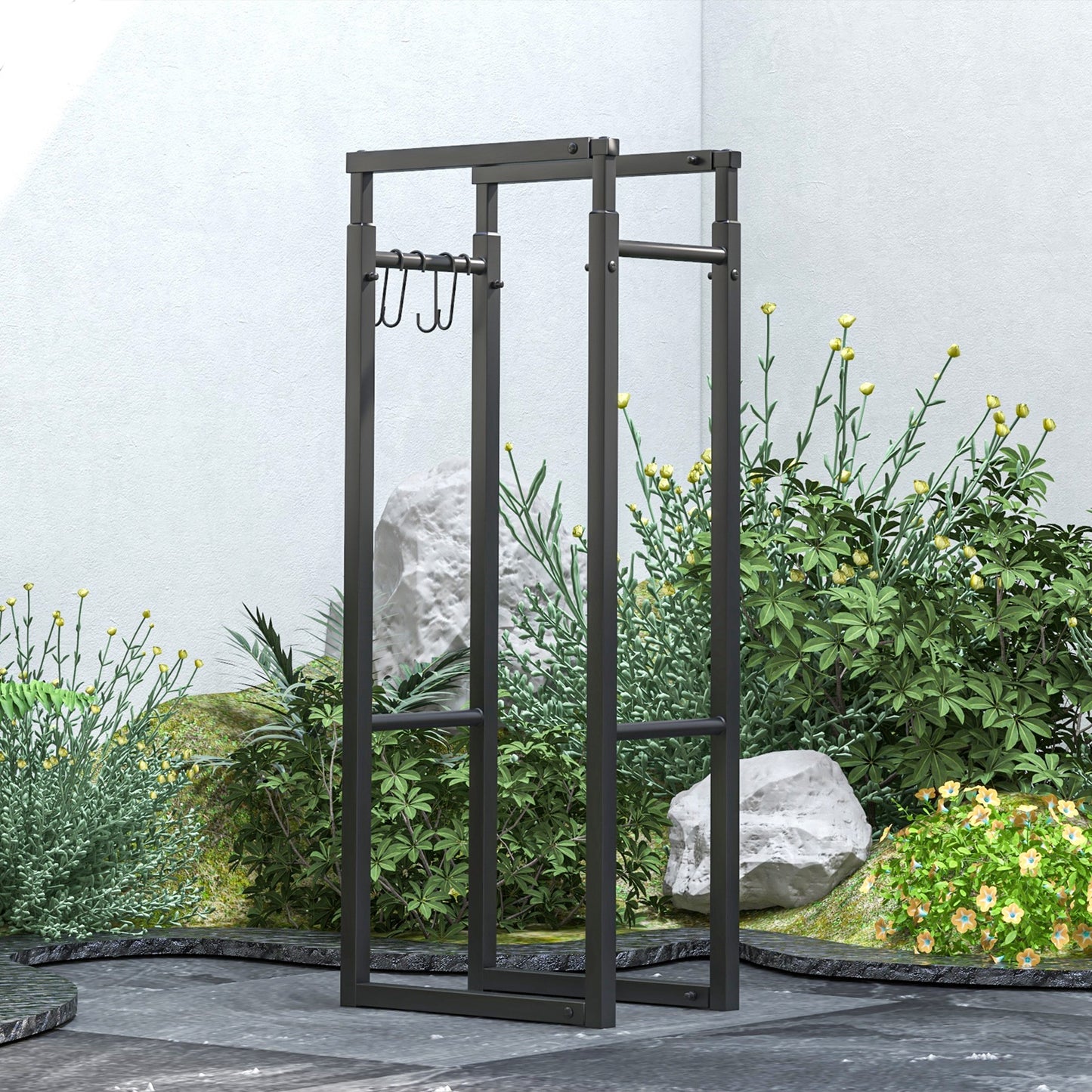 Outsunny Retractable Firewood Log Rack Set Of 2 Indoor Outdoor Wood Storage With Hooks 40-65 Cm 100-150 Cm Black