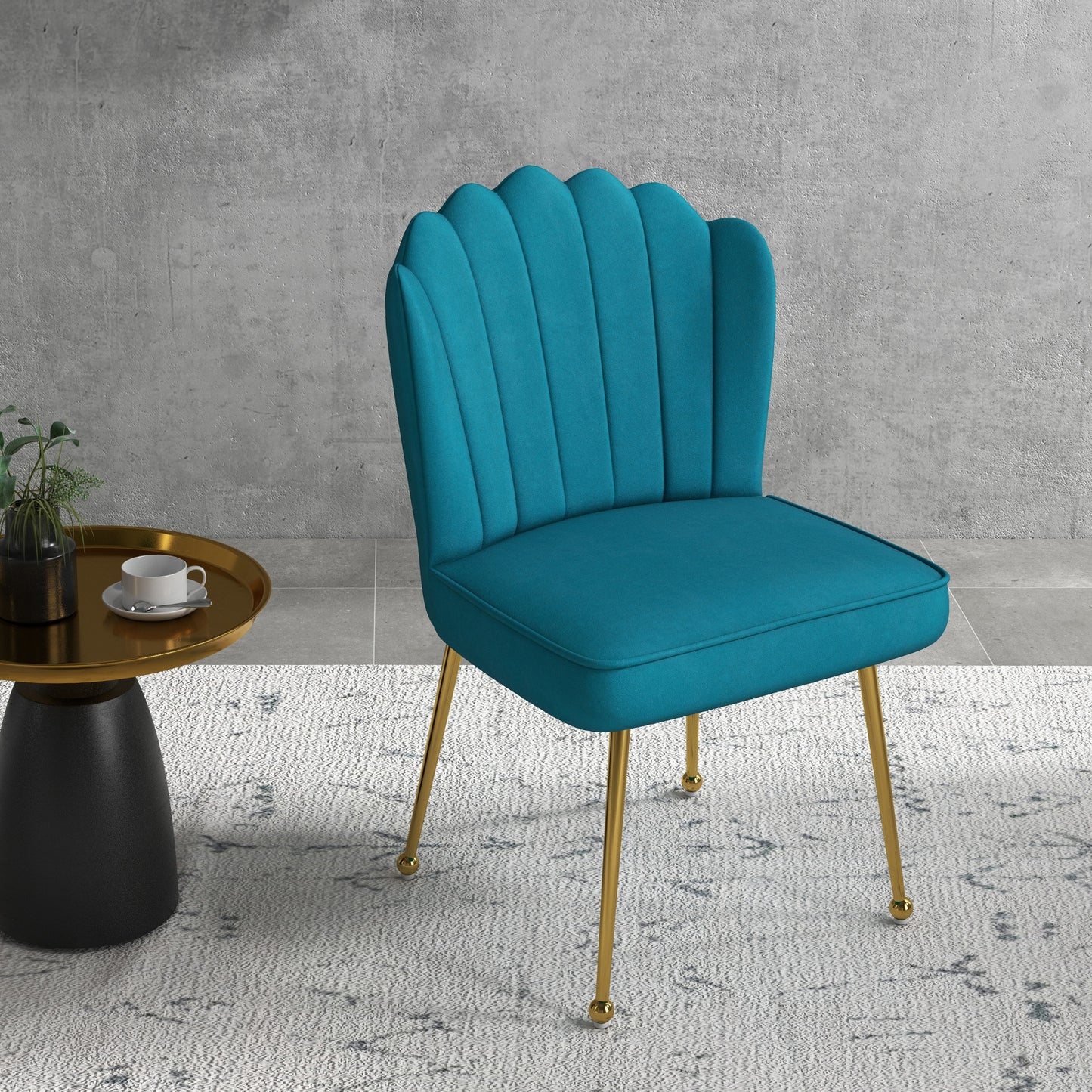 HOMCOM Elegant Blue Velvet Shell Accent Chair with Gold Legs