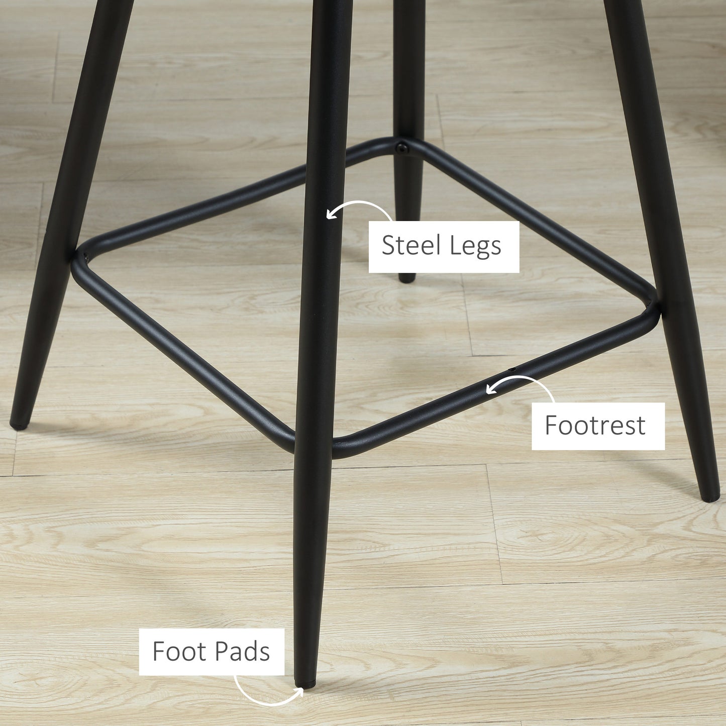 HOMCOM Bar Stools Set Of 2 Velvet Touch Fabric Counter Height Chairs With Steel Legs For Dining Area Kitchen Island Grey