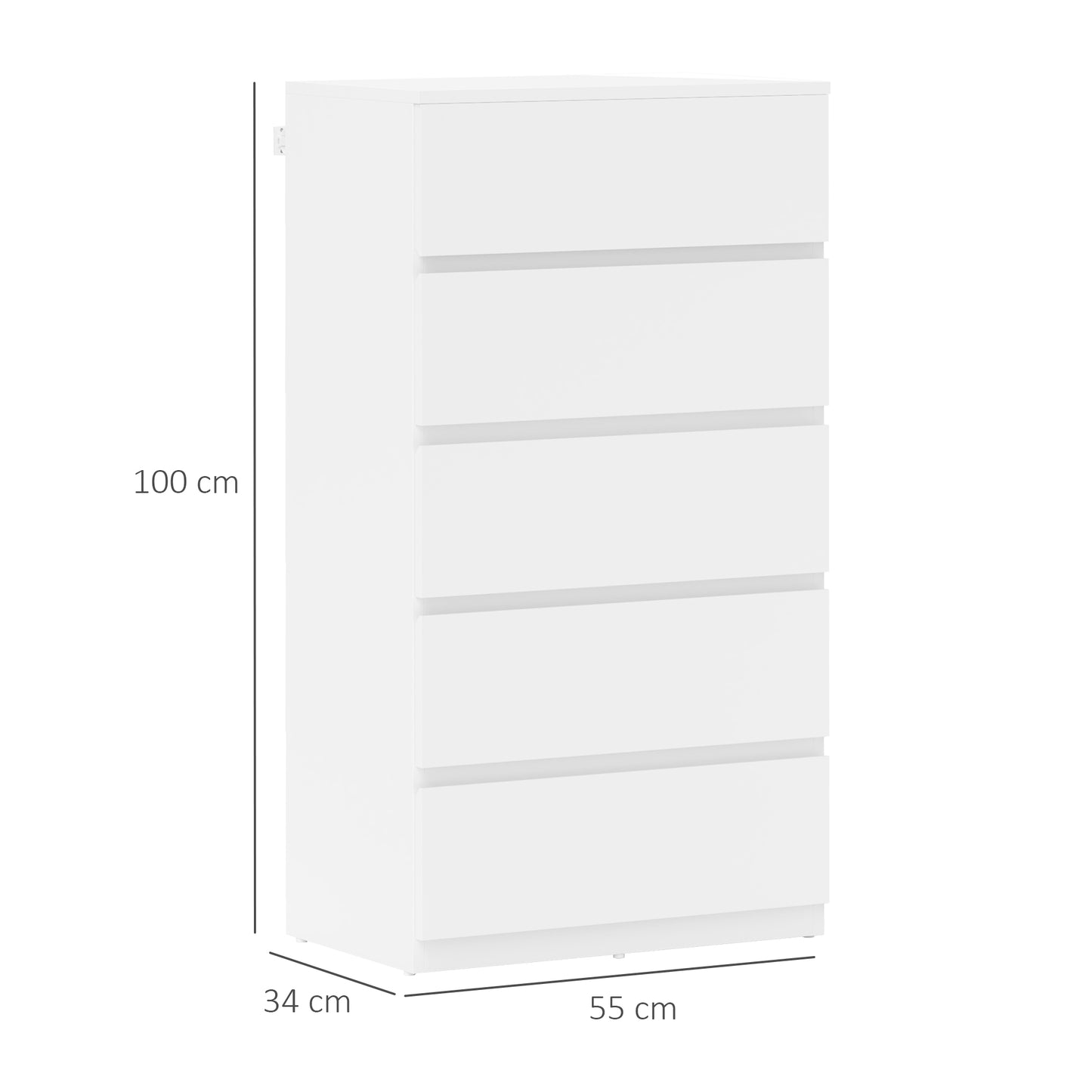 HOMCOM 5 Drawer Chest of Drawers Modern Dresser Storage Cabinet for Bedroom Organization