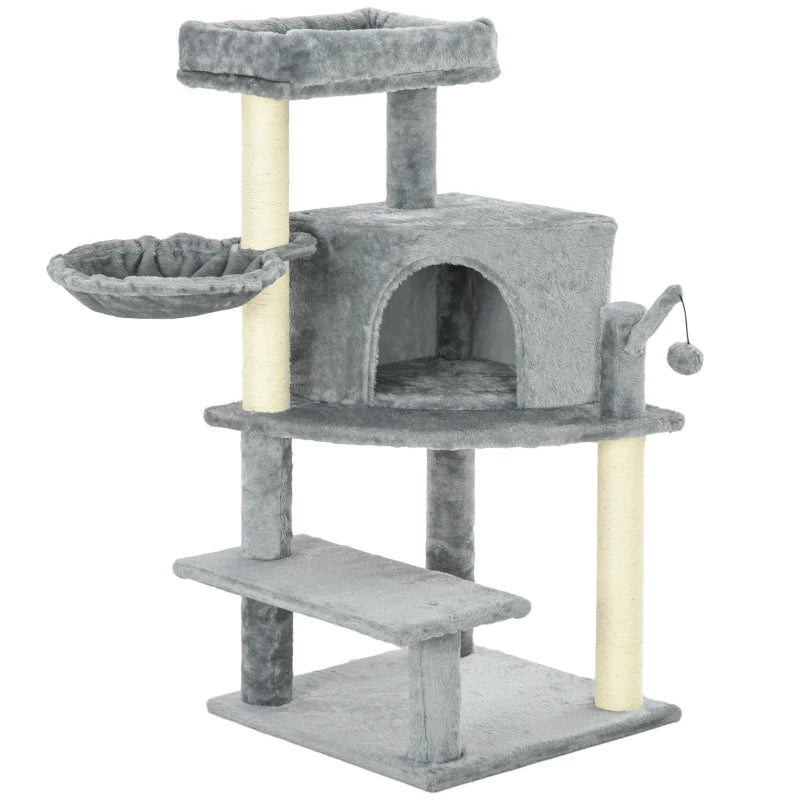 PawHut 100cm Grey Cat Tree Tower with Sisal Scratching Post - Sturdy & Stylish Furniture for Your Feline Friend - ALL4U RETAILER LTD