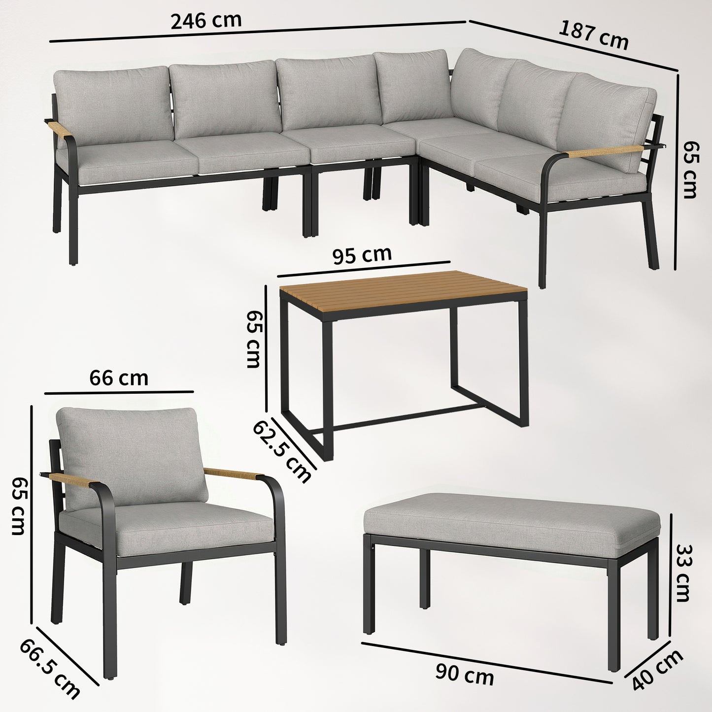 Outsunny 7 Piece Outdoor Garden Furniture Set With Cushions Rattan Sofa Table And Chairs For Patio Light Grey