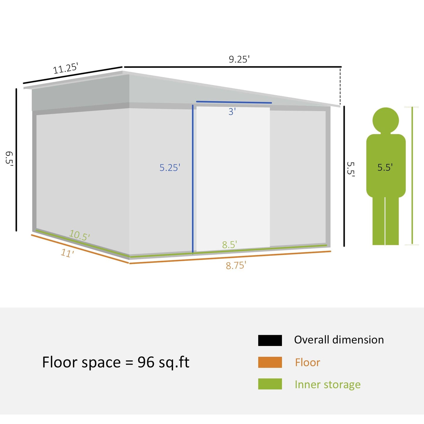 Outsunny 11.3x9.2ft Steel Garden Storage Shed w/ Sliding Doors & 2 Vents, Green - ALL4U RETAILER LTD