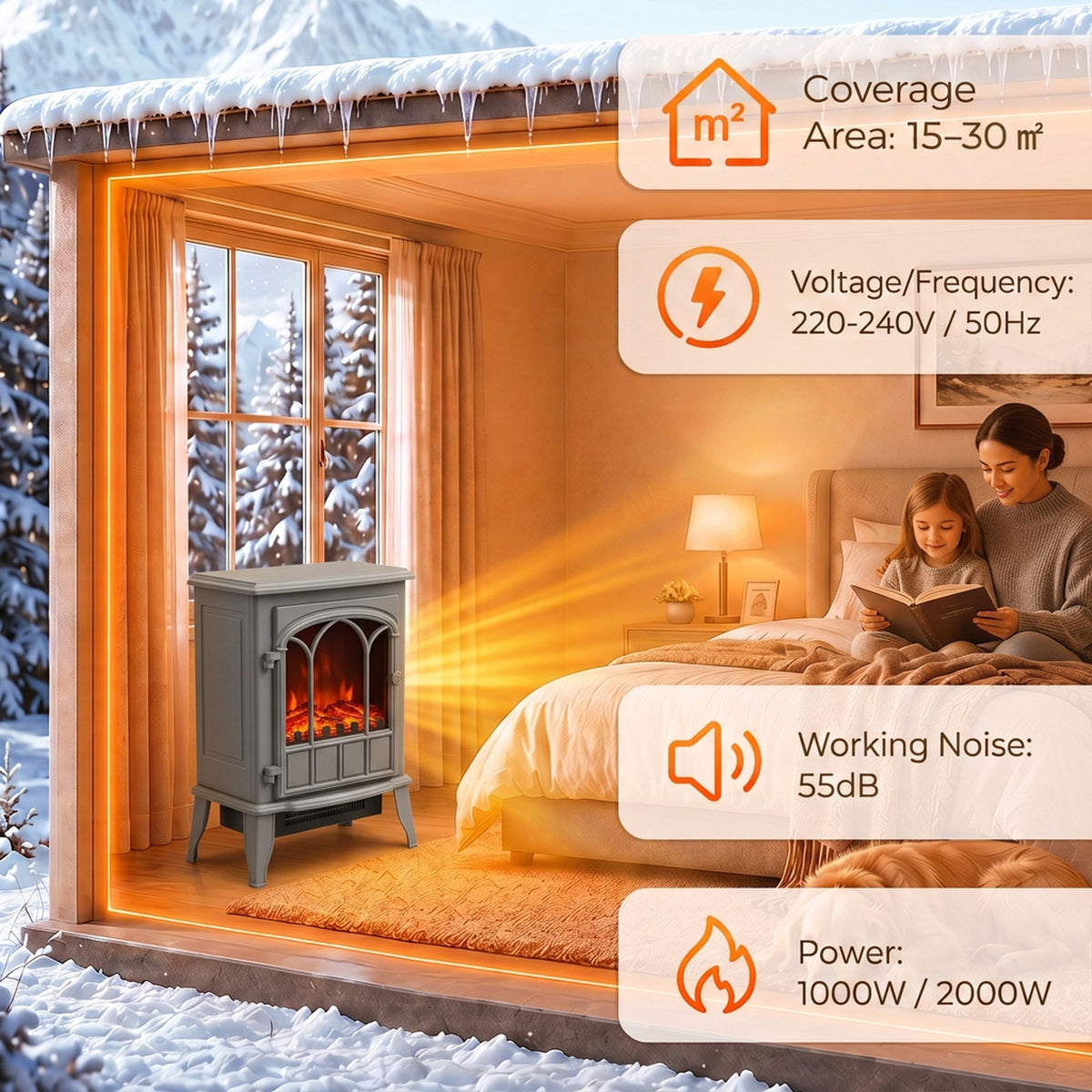 HOMCOM Freestanding Electric Fireplace Log Burner With LED Flame Effect