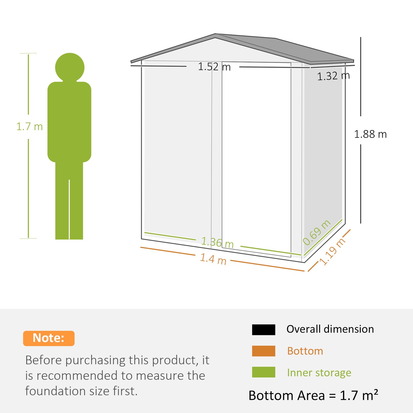 Outsunny Galvanised 4.3 x 5ft Outdoor Garden Storage Shed Grey Wood Effect Sheltered Roof With Ventilation