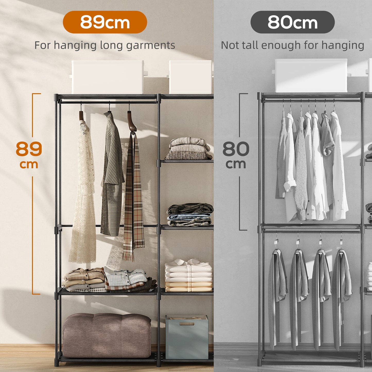 HOMCOM Portable Wardrobe With 8 Shelves And 3 Hanging Rails Open Black Clothes Organizer