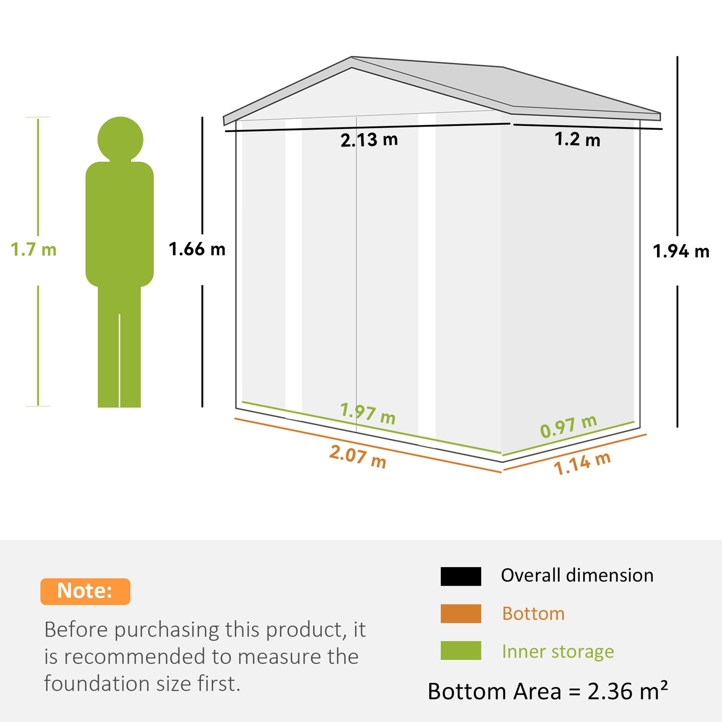 Outsunny 7 X 4ft Garden Shed Galvanised Steel Frame With Foundation Kit Easy Assembly Double Doors With Lock Light Grey