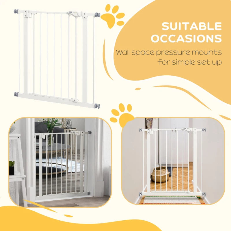 PawHut Metal Adjustable Dog Gate - White, Expandable 74-80cm Width, Pet Safety Barrier