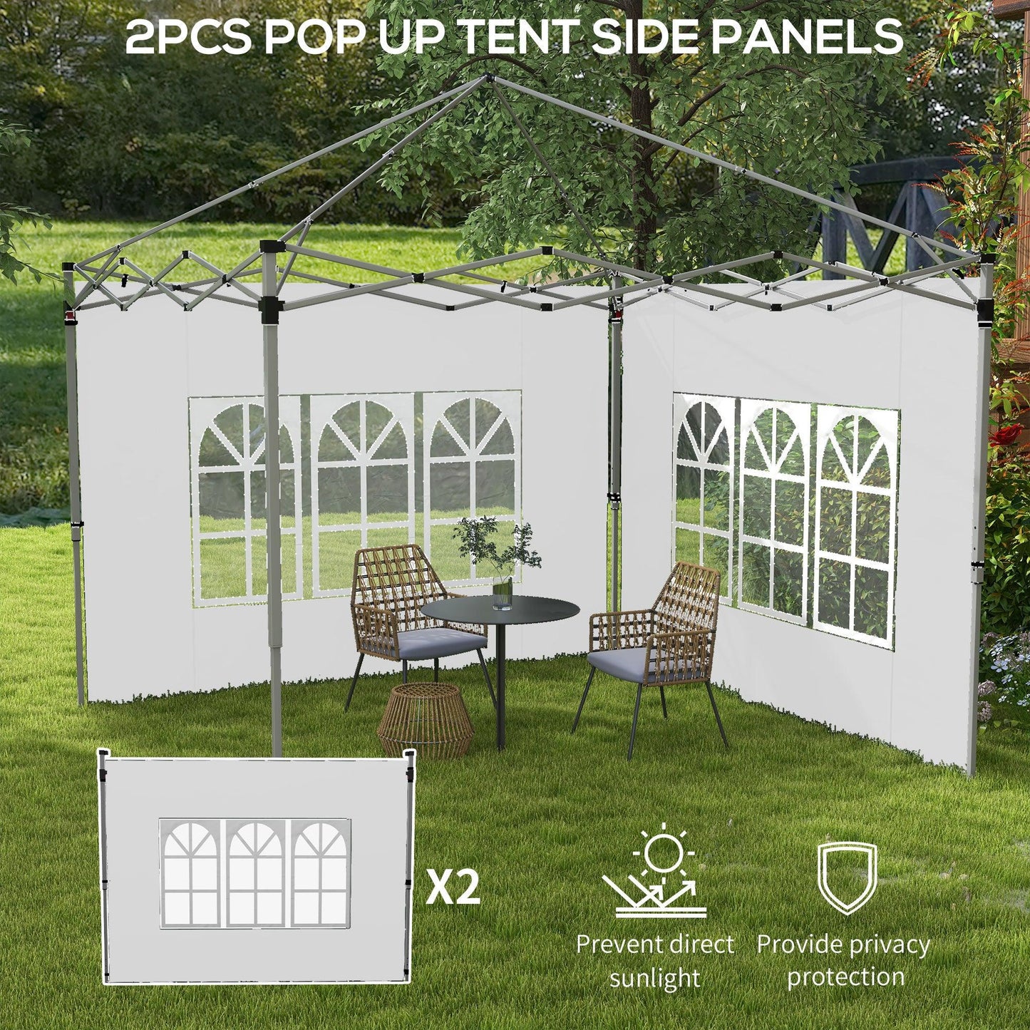 Outsunny Gazebo Side Panels for 3x3(m) or 3x4m Pop Up Gazebo, 2 Pack, White - ALL4U RETAILER LTD