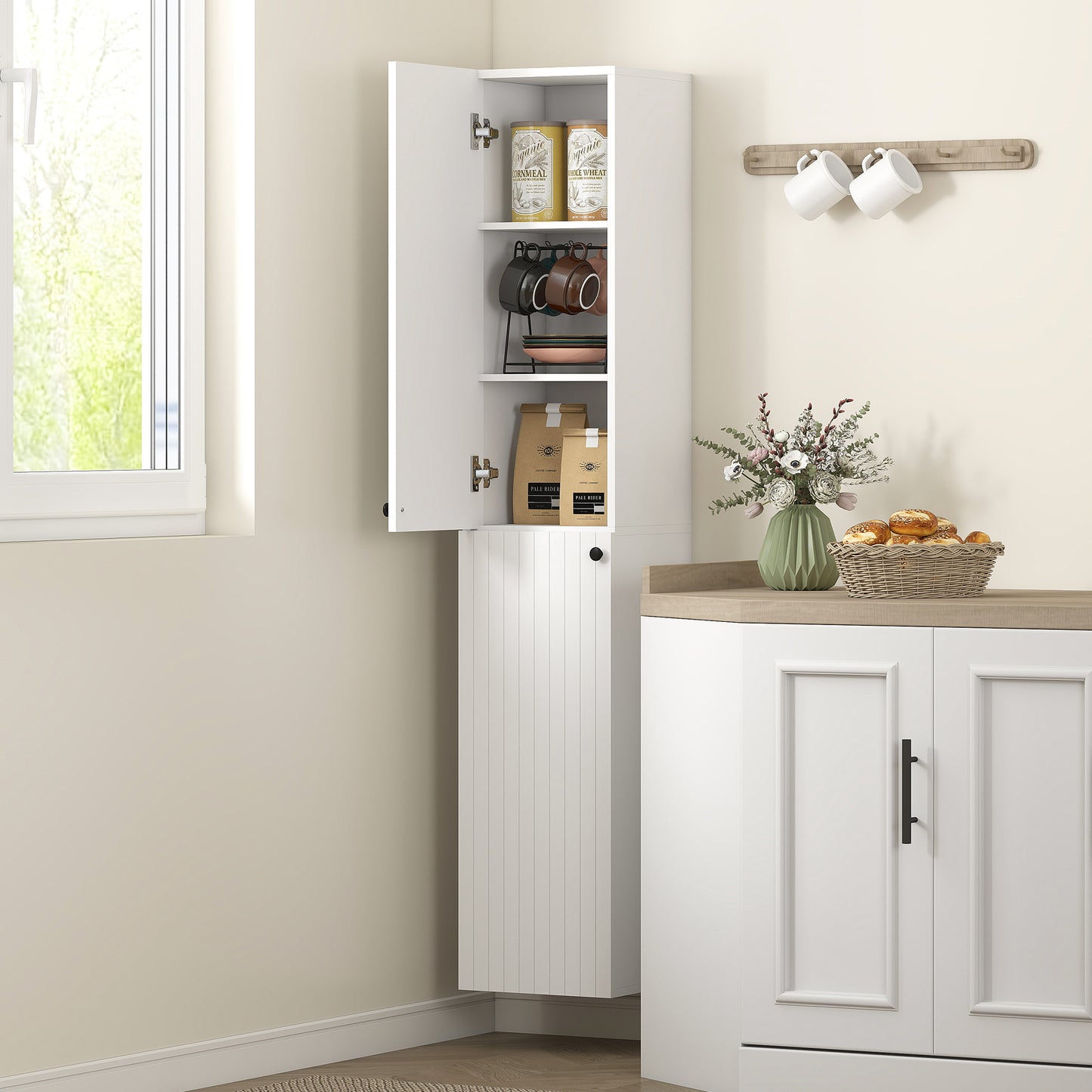 HOMCOM Wall Mounted Tall Bathroom Storage Cabinet With Soft Close Hinges Slim Two Door Bathroom Cabinet White