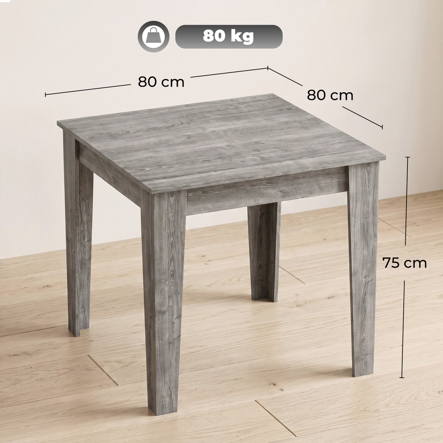 Homcom Square Dining Table For 4 Modern Grey Wood Effect Kitchen Table