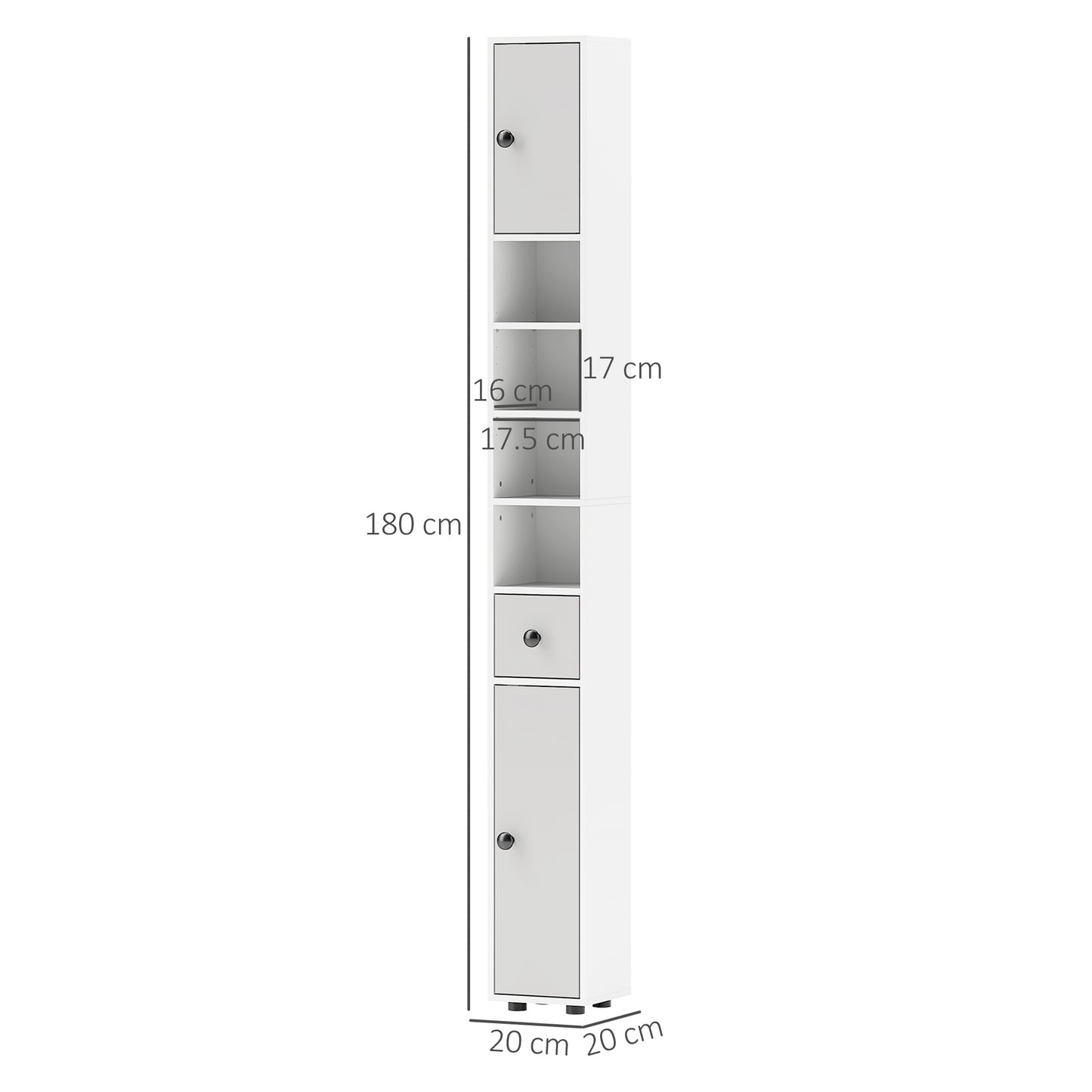 Kleankin 180cm Slim Bathroom Cabinet With Drawer Shelves And Cupboards Light Grey