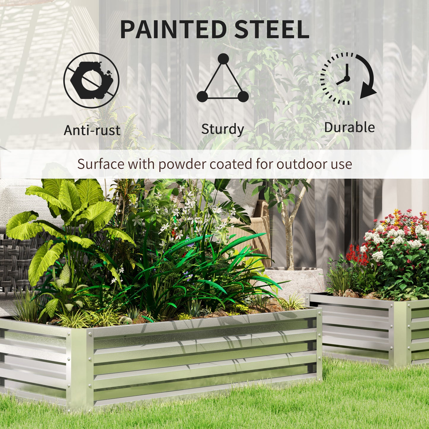 Outsunny Raised Beds for Garden Galvanized Outdoor Planters for Herbs and Vegetables Patio Balcony Backyard Silver