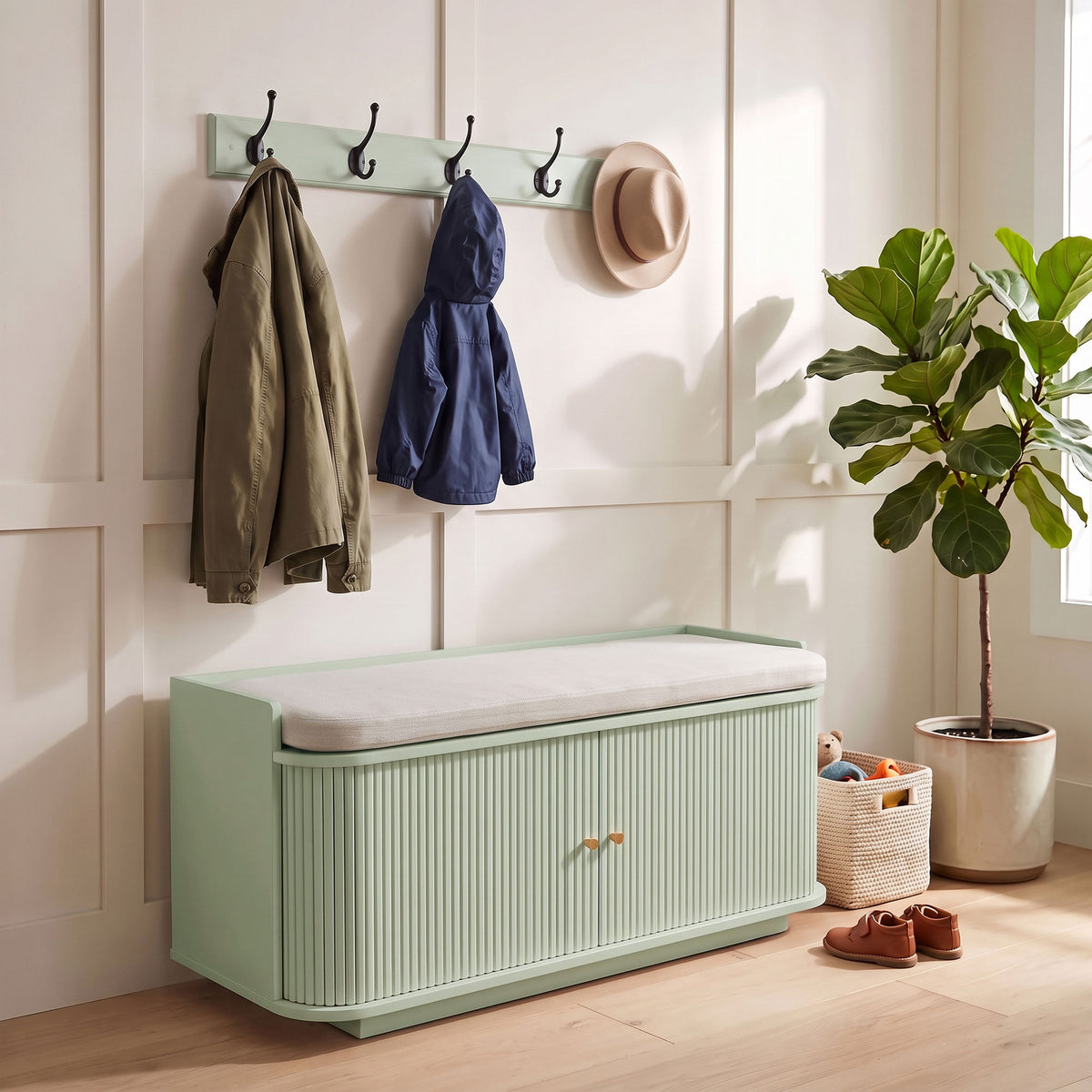 HOMCOM Hallway Storage Unit with Shoe Cabinet, Bench and 5 Coat Hooks