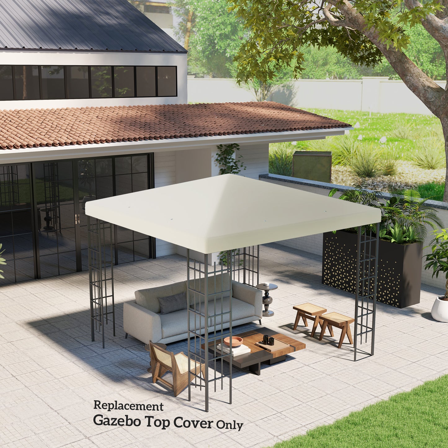Outsunny 3x3m Gazebo Canopy Replacement Top Cream Durable Polyester With UPF30Plus Grommet Holes Fits 84C303 Frames