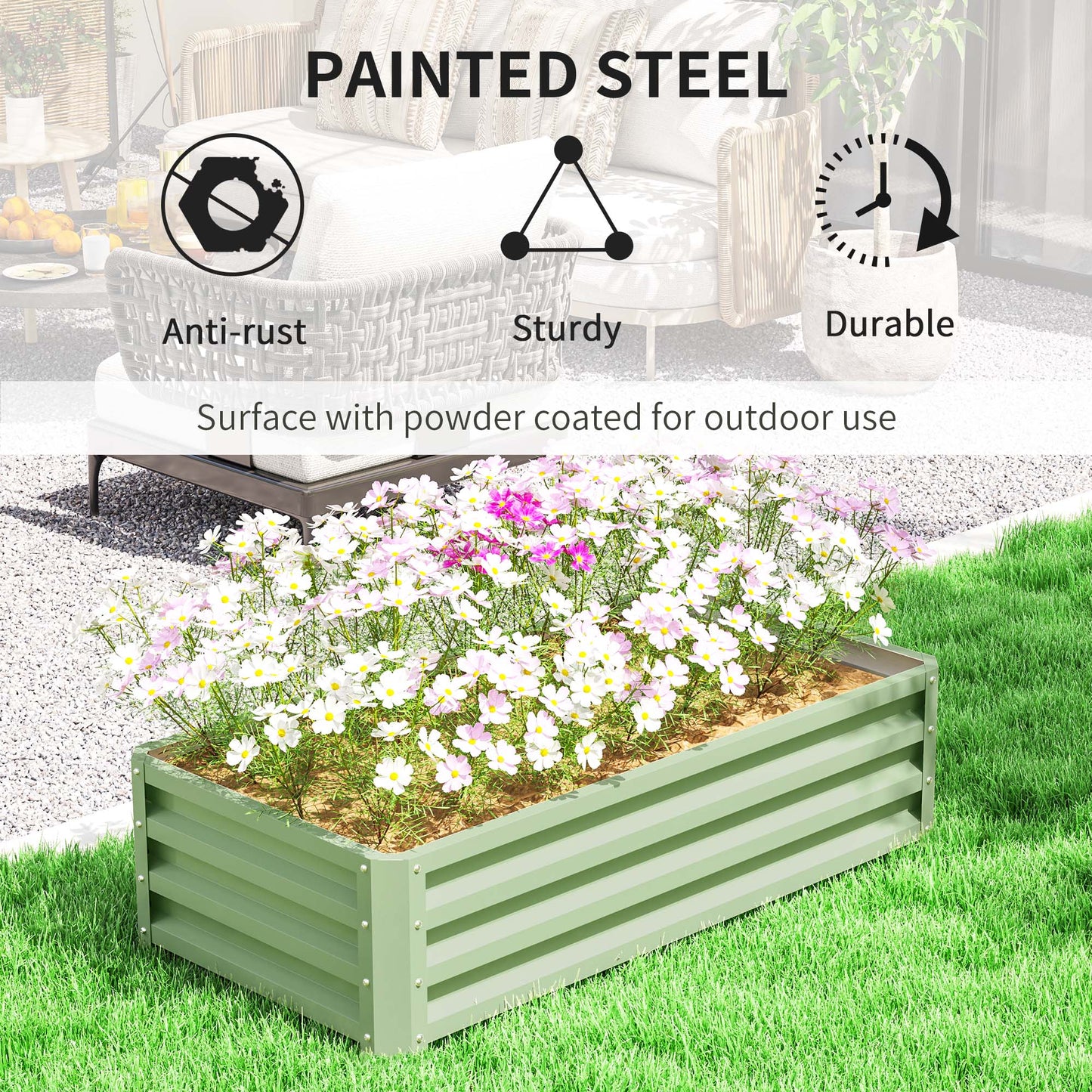 Outsunny Galvanised Raised Garden Bed For Herbs And Vegetables Outdoor Planter For Patio Balcony And Garden