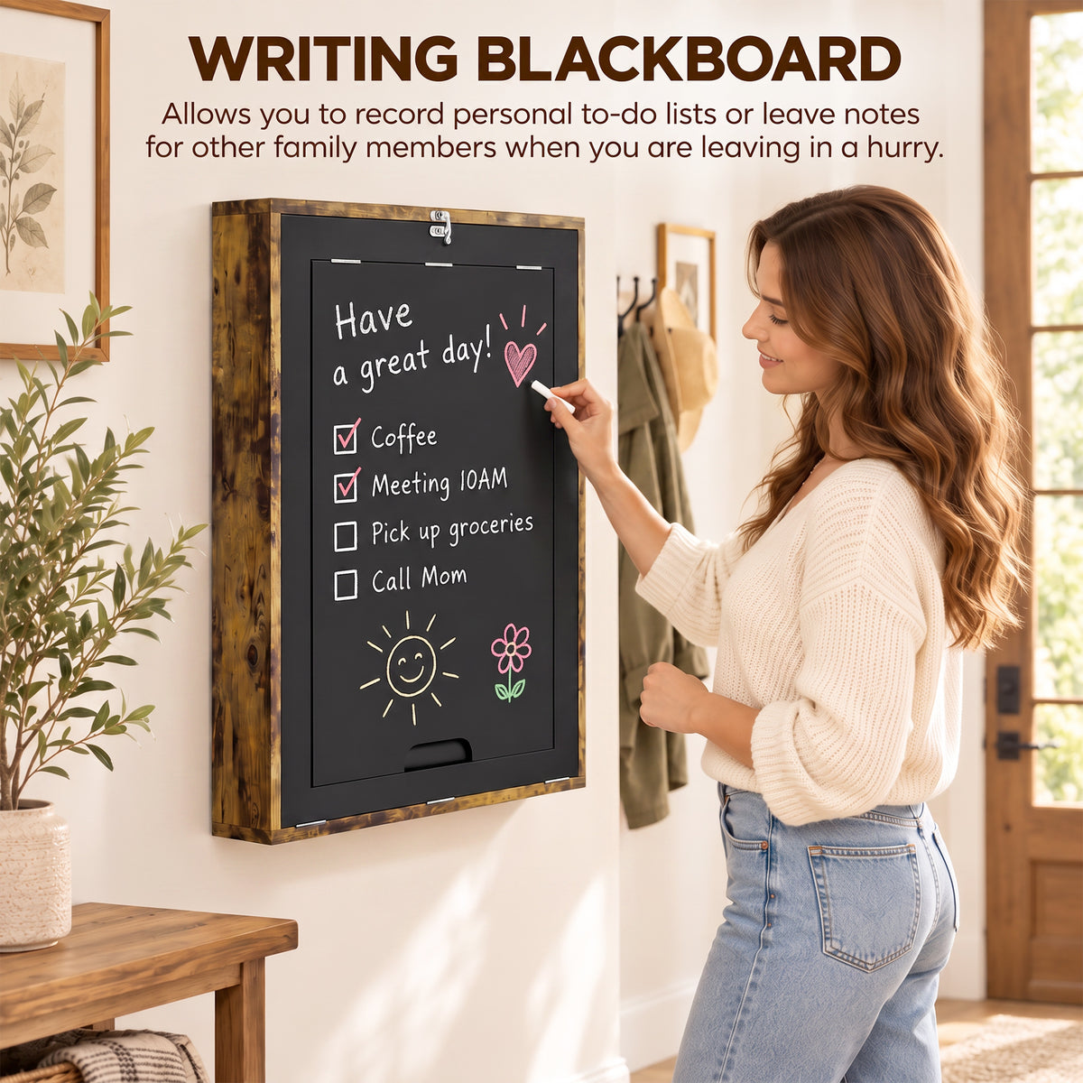 HOMCOM Wall Mounted Folding Drop Leaf Table With Chalkboard And Storage Shelf
