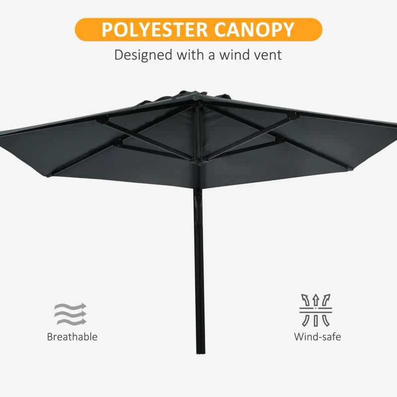 Outsunny 2.5m Wall Mounted Parasol - Hand Push Outdoor Patio Umbrella with 180° Rotatable Canopy for Porch, Deck, Garden - 250 cm, Dark Grey - ALL4U RETAILER LTD