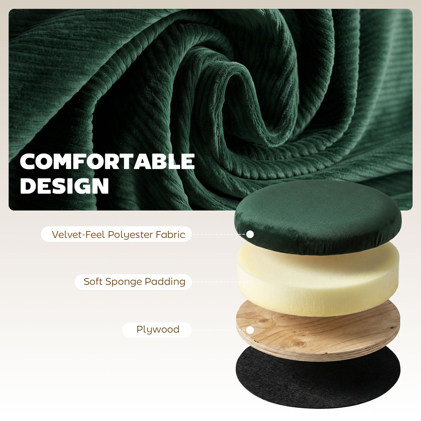 HOMCOM Velvet Round Storage Ottoman Foot Stool 45 cm Dark Green For Living Room And Bedroom With Hidden Storage