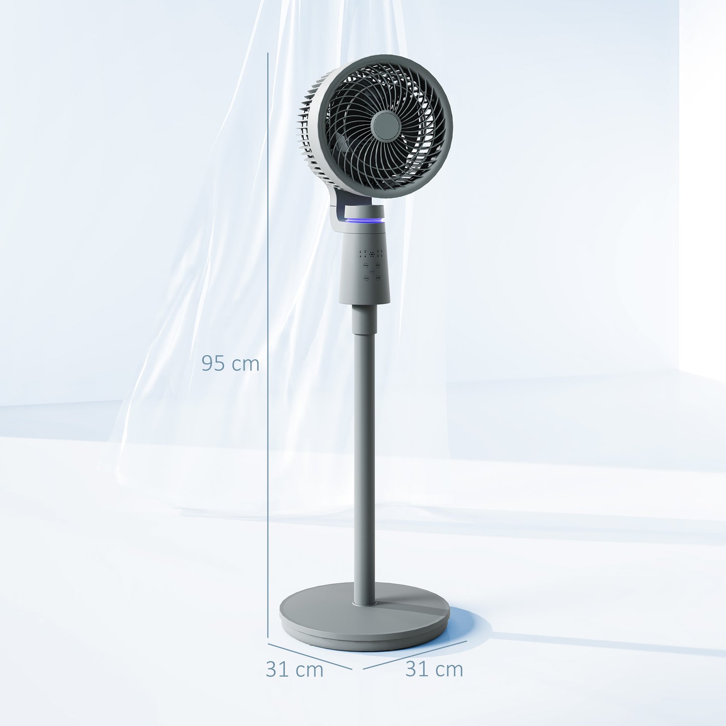 HOMCOM Pedestal Air Circulation Fan With Oscillation Grey Light Off 3 Speeds Ideal For Home And Bedroom Use