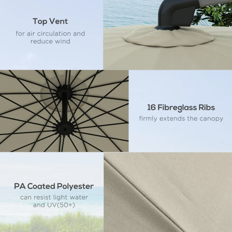 Outsunny 2.7m Cantilever Parasol with Cross Base - Beige, Stylish Outdoor Shade Solution - ALL4U RETAILER LTD