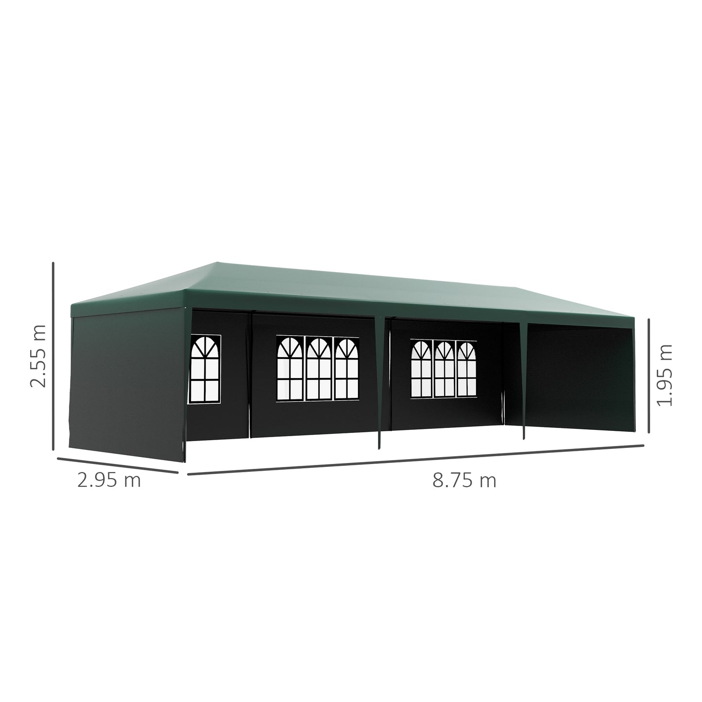 Outsunny 9 By 3 M Party Tent Gazebo Marquee Outdoor Patio Canopy Shelter With Windows And Side Panels Green