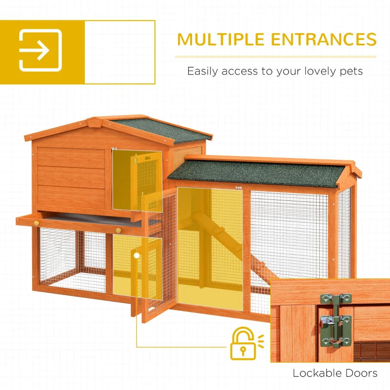 PawHut 2-Tier Wooden Rabbit Hutch with Outdoor Run, Ramp, Slide-Out Tray, for Garden and Yard, Orange - Pet House for Small Animals - ALL4U RETAILER LTD