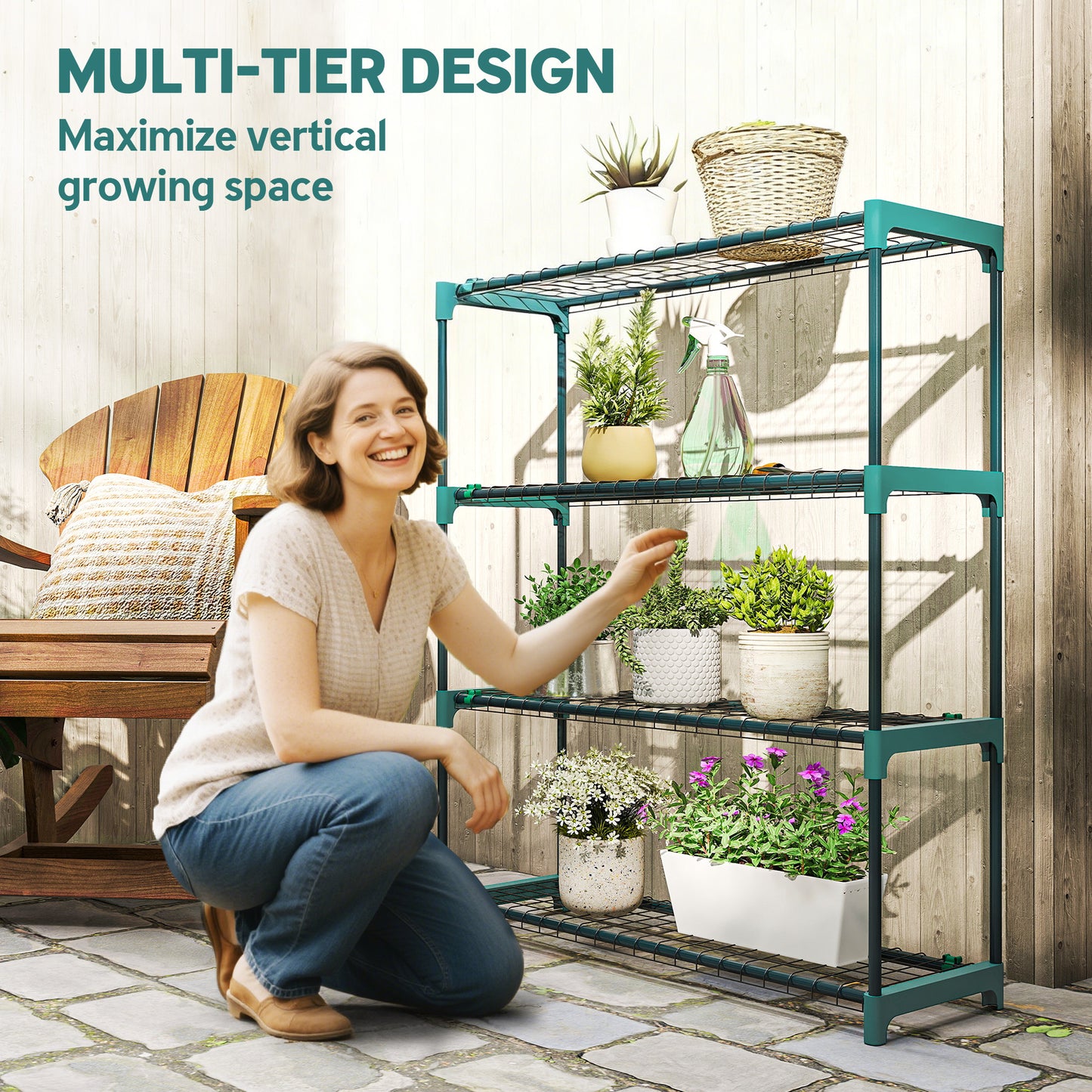 Outsunny 4 Tier Plant Stand Indoor Outdoor Set Of 2 Metal Plant Shelf With Rack Buckles For Easy Assembly Flower Display