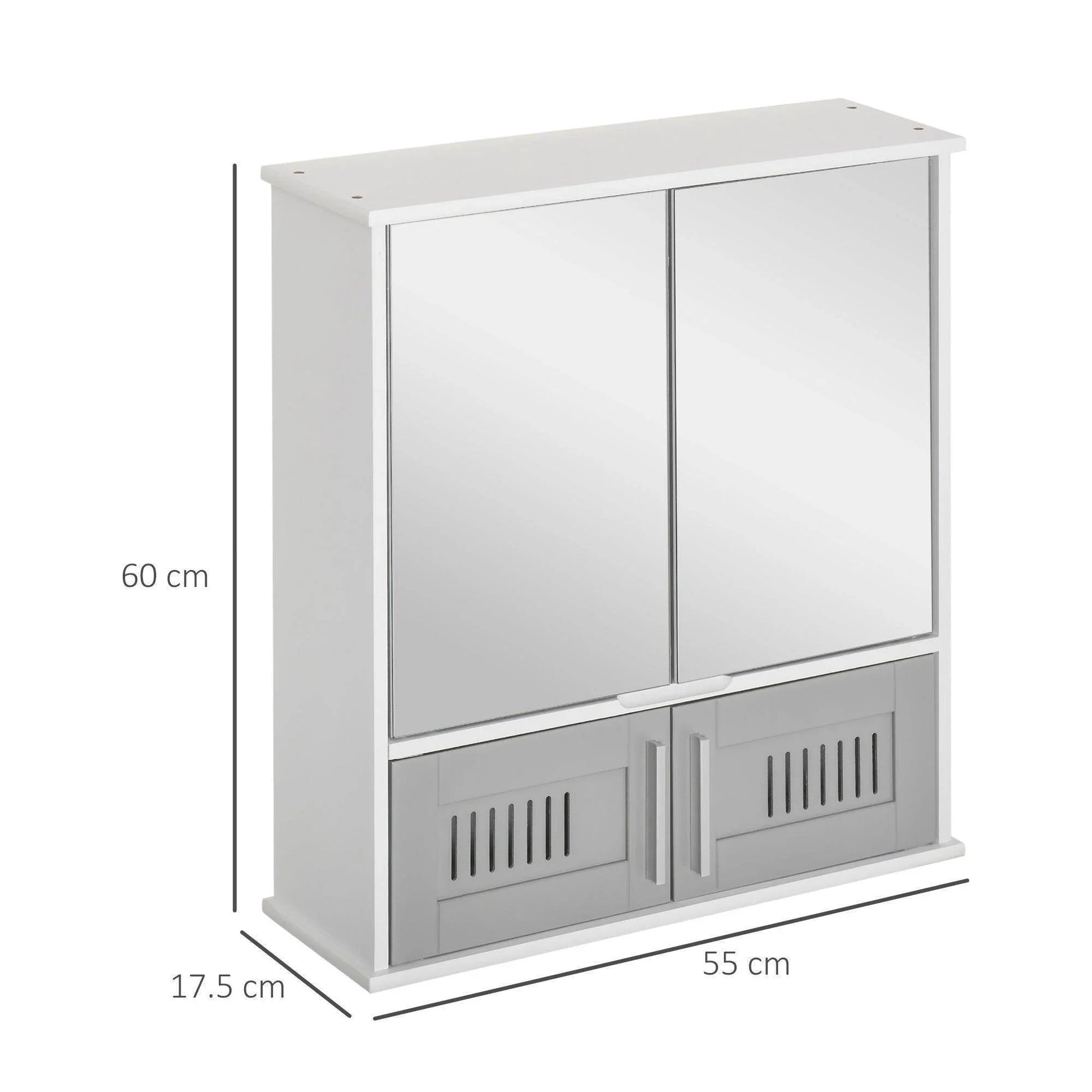 Kleankin Grey Bathroom Mirror Cabinet with Double Doors - ALL4U RETAILER LTD