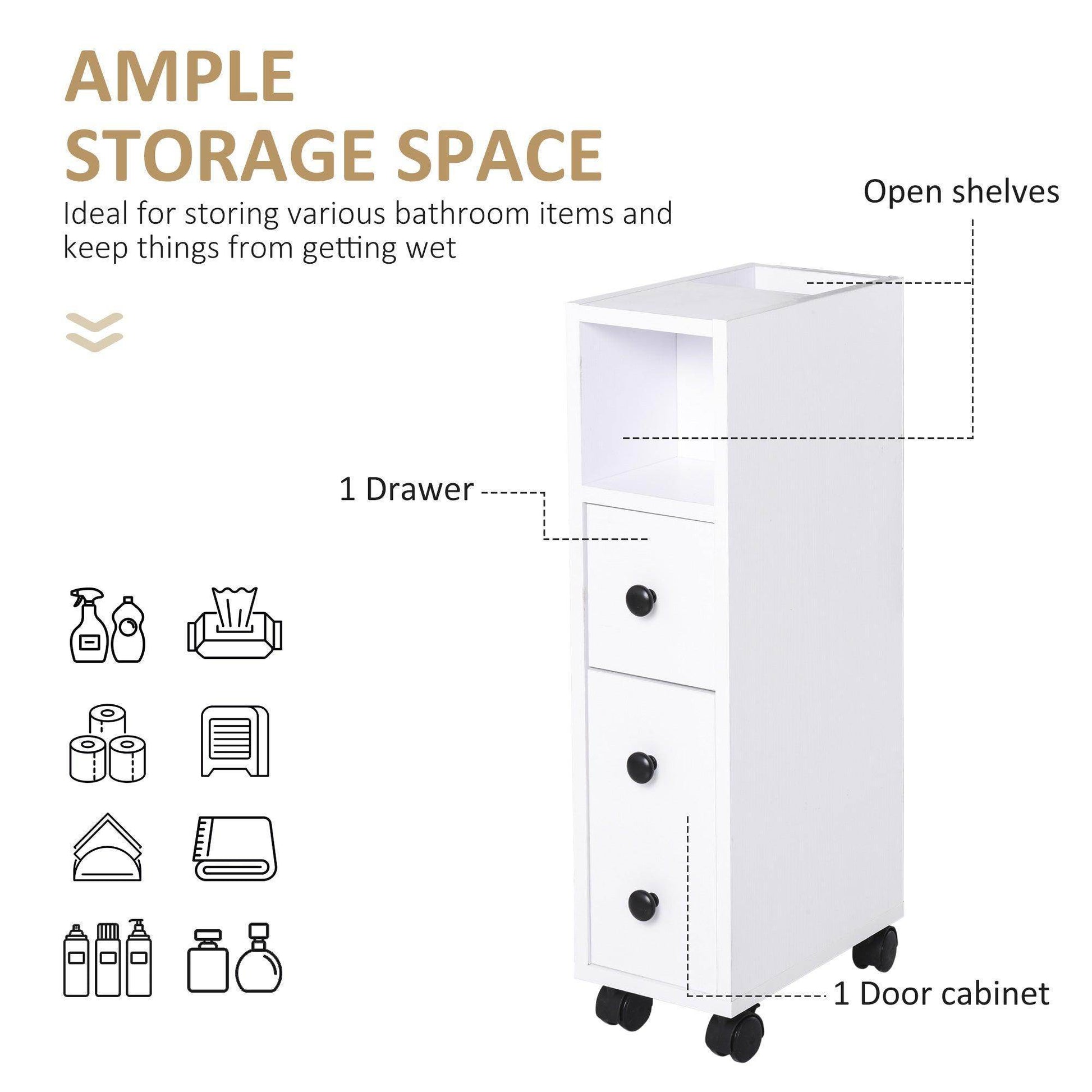 Kleankin Slimline Bathroom Storage Unit with 2 Drawers- White - ALL4U RETAILER LTD