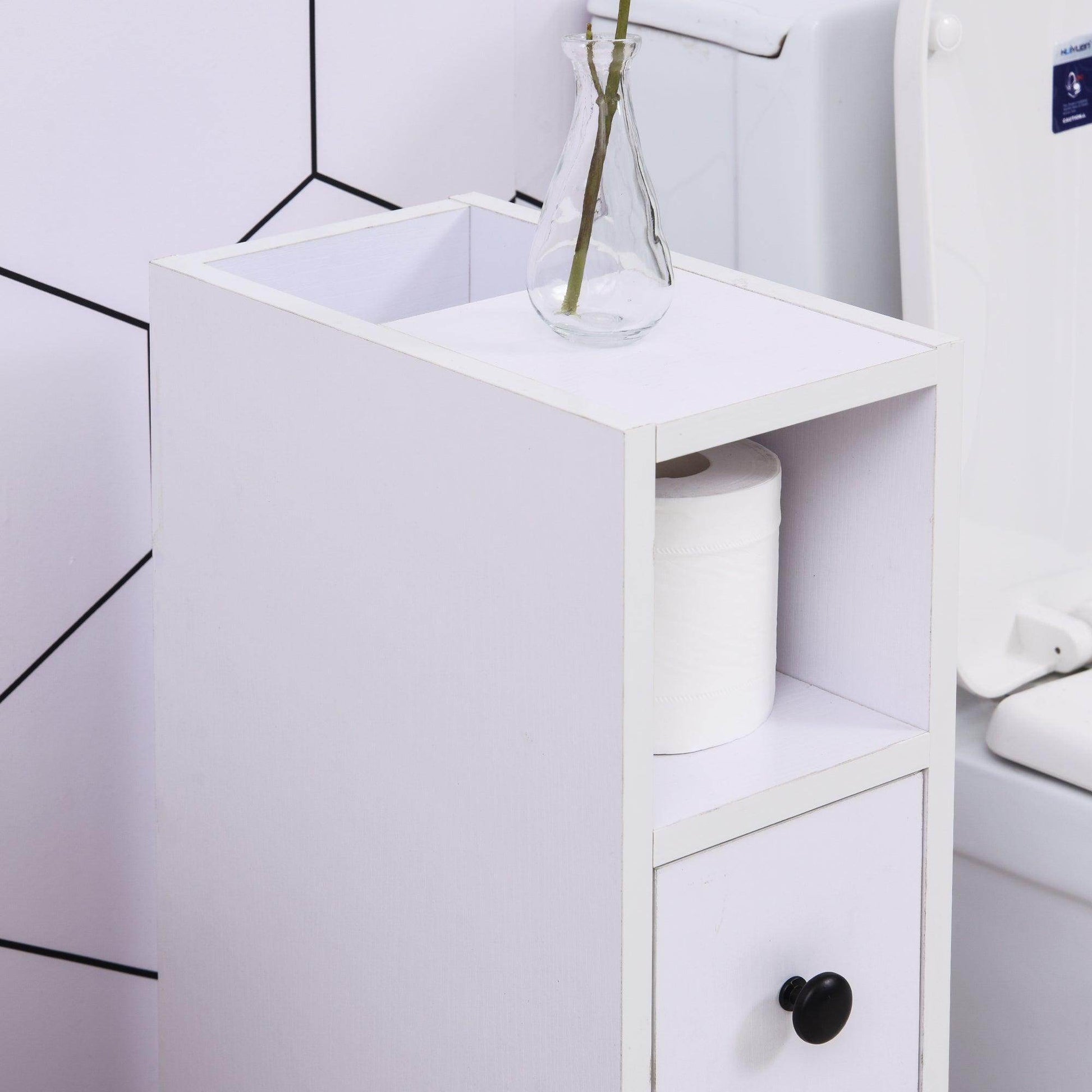 Kleankin Slimline Bathroom Storage Unit with 2 Drawers- White - ALL4U RETAILER LTD