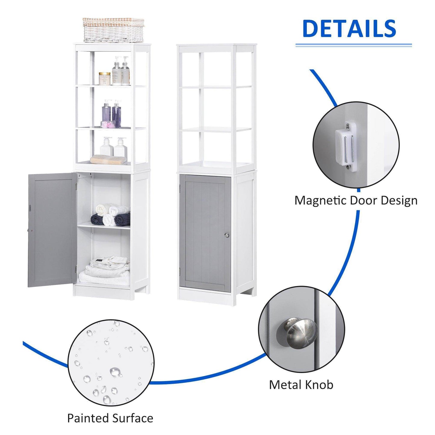 Kleankin Tall Bathroom Cabinet Organiser - ALL4U RETAILER LTD