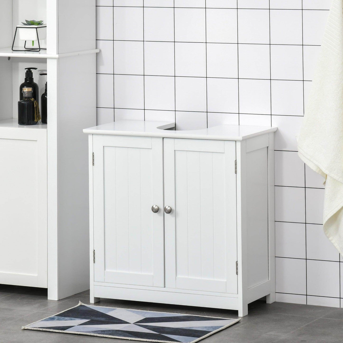 Kleankin Under-Sink Storage Cabinet - Adjustable Shelf - White - ALL4U RETAILER LTD