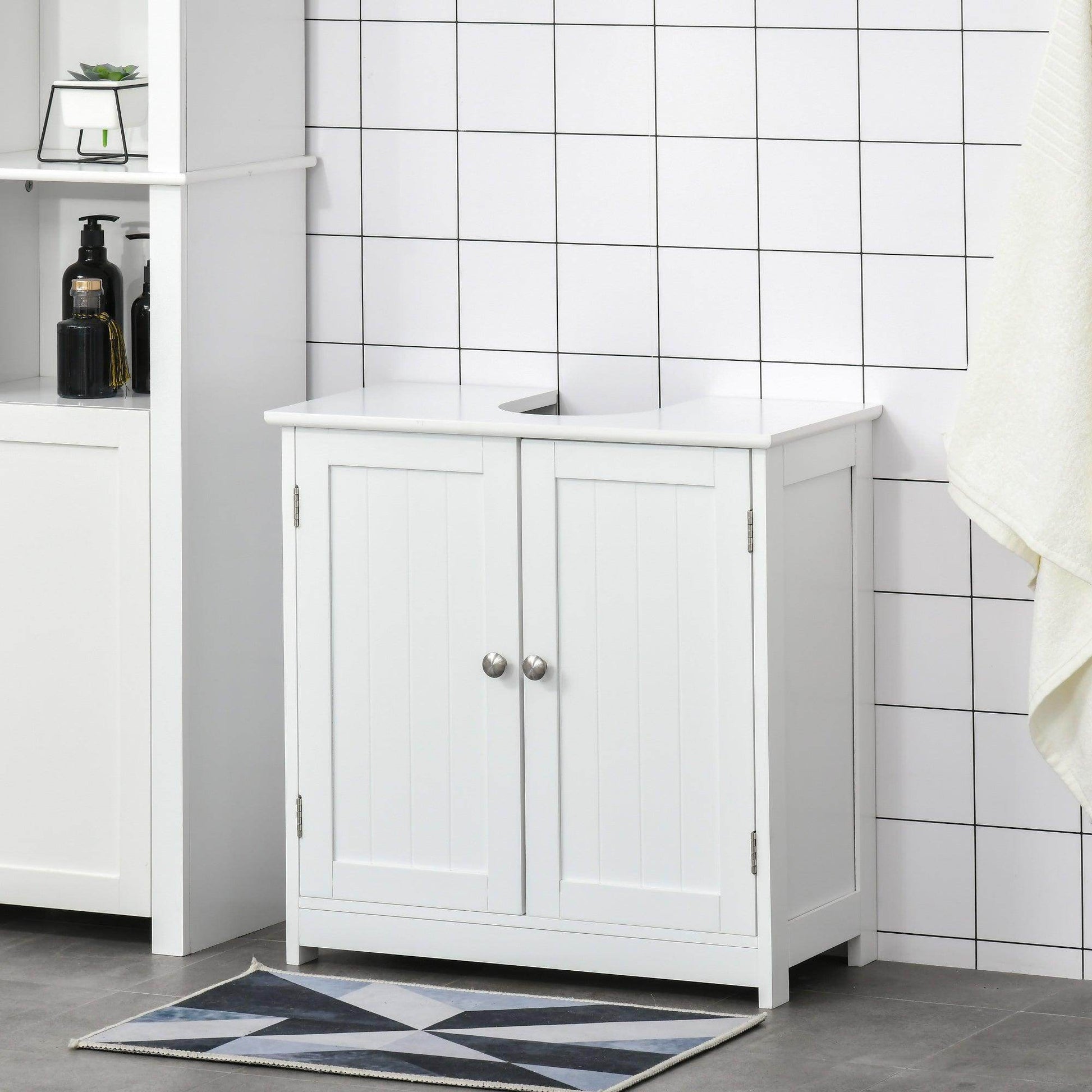 Kleankin Under-Sink Storage Cabinet - Adjustable Shelf - White - ALL4U RETAILER LTD