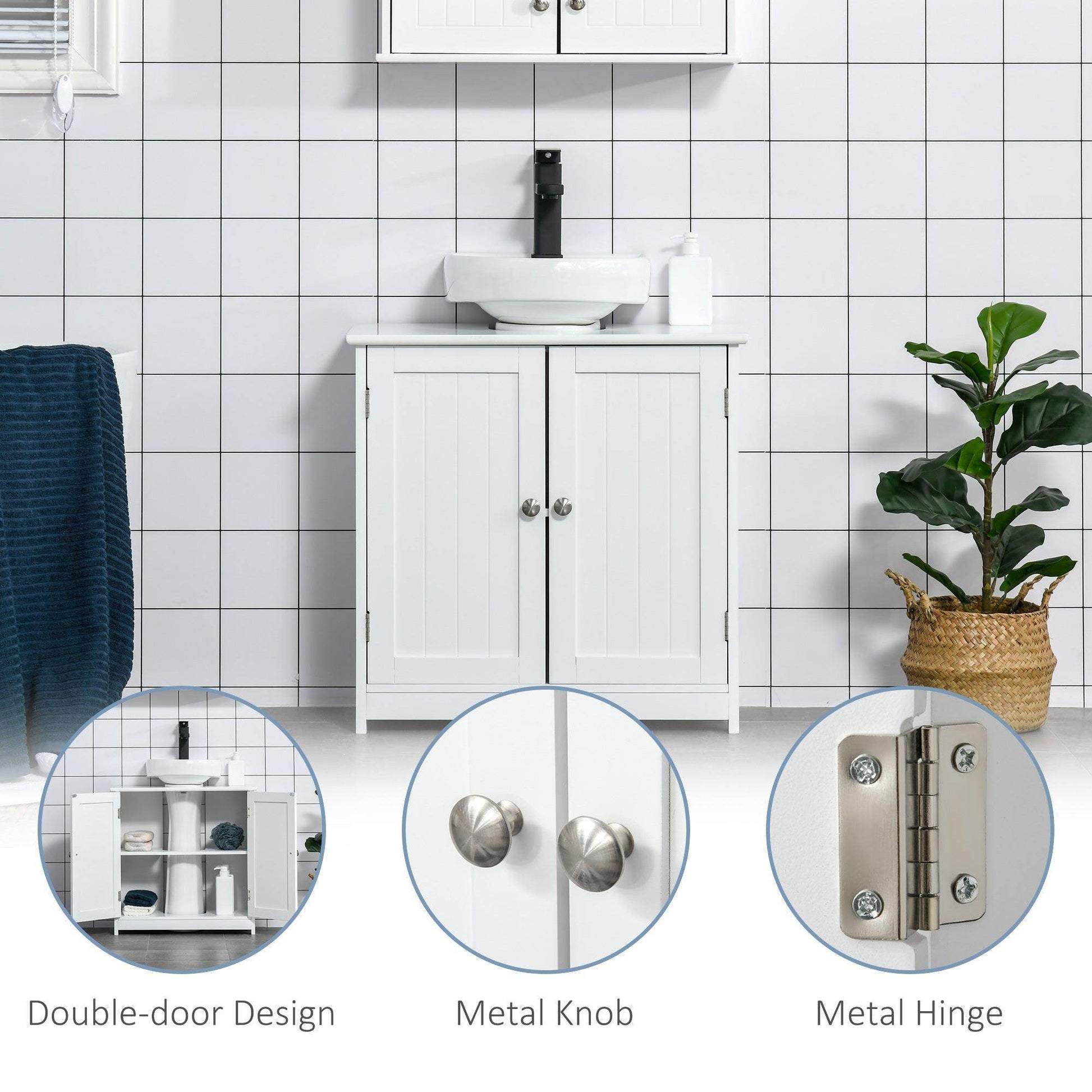 Kleankin Under-Sink Storage Cabinet - Adjustable Shelf - White - ALL4U RETAILER LTD
