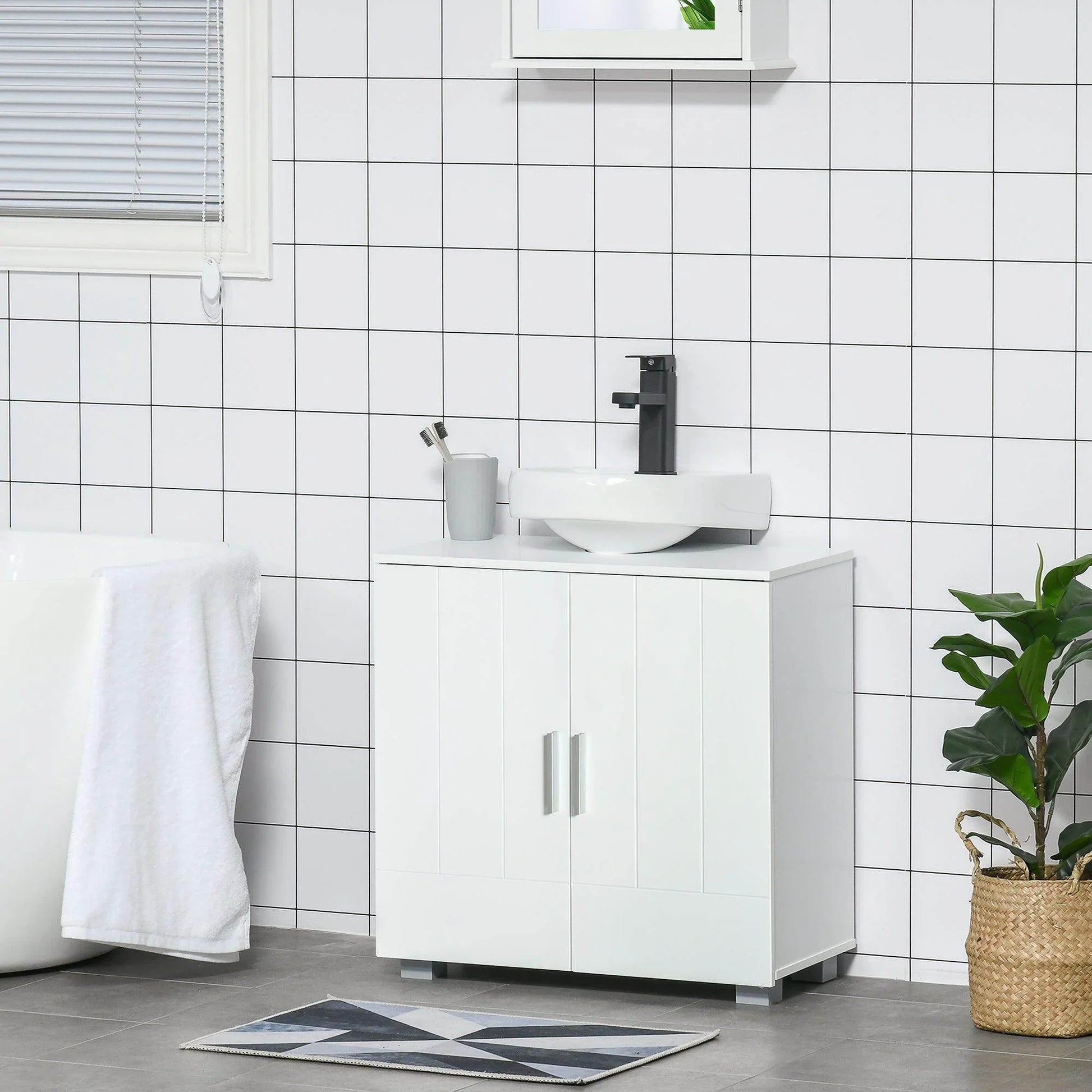 Kleankin Under Sink Cabinet - White Vanity Unit - ALL4U RETAILER LTD