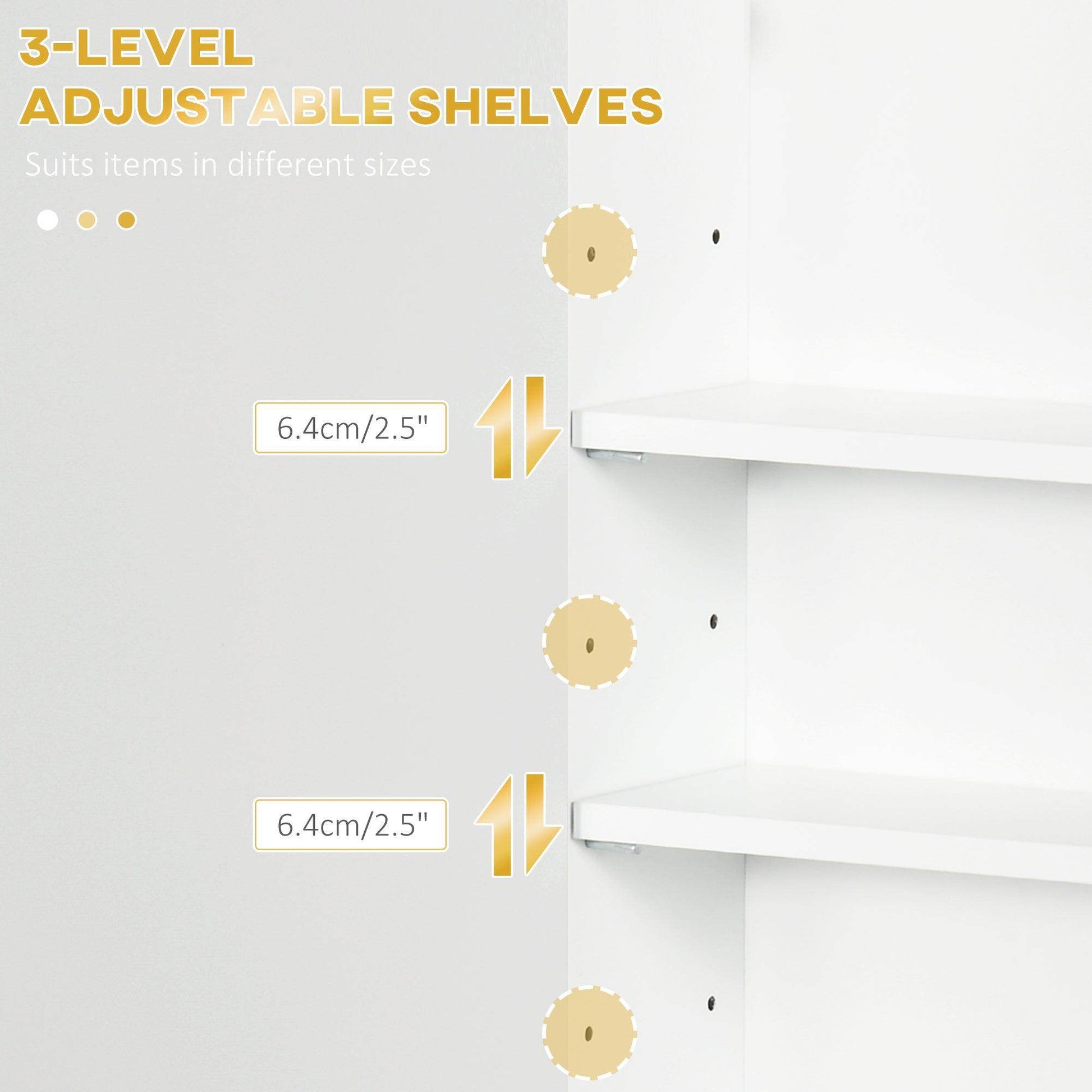 Kleankin White Bathroom Wall Cabinet with Adjustable Shelves - ALL4U RETAILER LTD