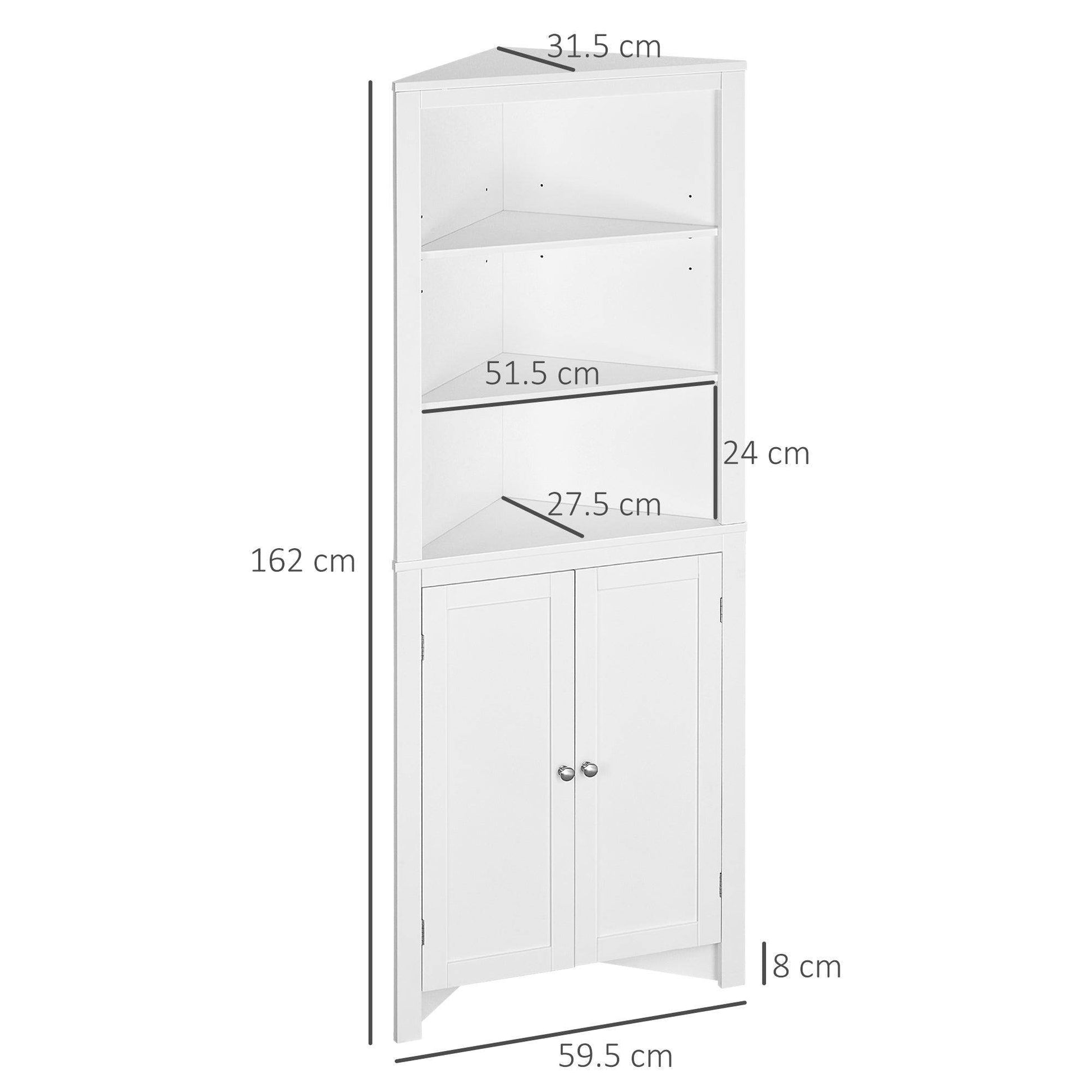 Kleankin White Triangle Bathroom Cabinet with 3-Tier Shelves - ALL4U RETAILER LTD