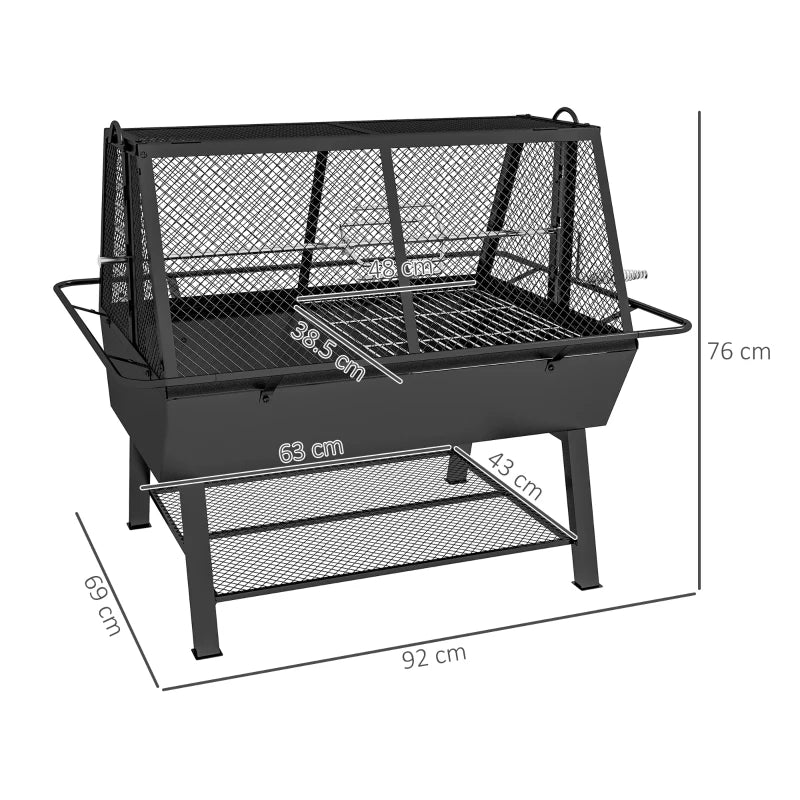 Outsunny 3-in-1 Barbecue Grill, Rotisserie Roaster, Fire Pit Combo with Cover - Versatile Outdoor Cooking Solution for Grilling, Roasting, and Relaxing - ALL4U RETAILER LTD