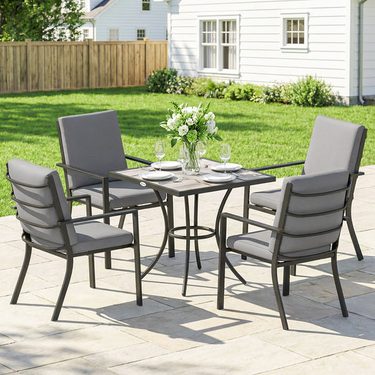 Outsunny 5 Piece Outdoor Dining Set With Cushions For 4 People Square Table And Stackable Chairs