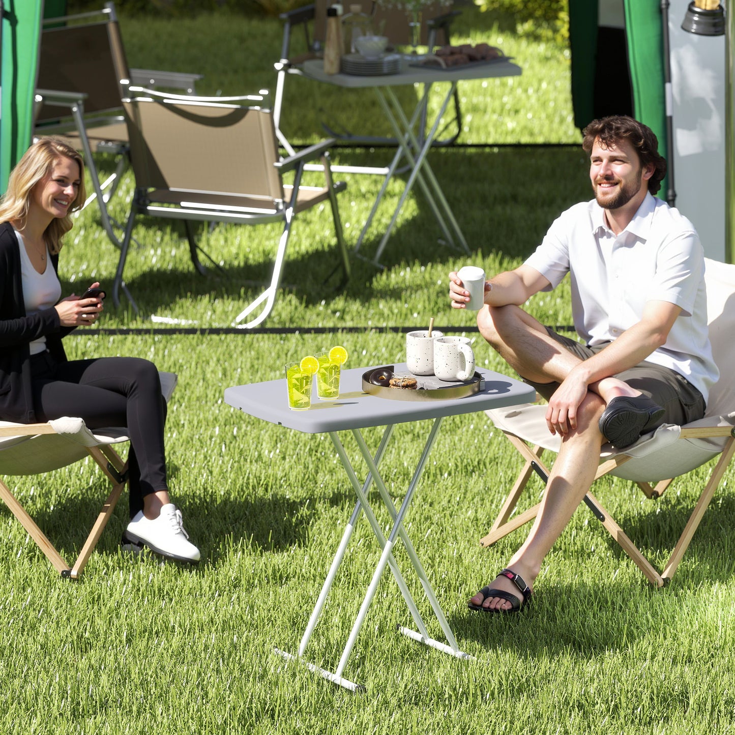 Outsunny Minimal Folding Outdoor Table For Camping And Picnics Grey And White Portable Lightweight