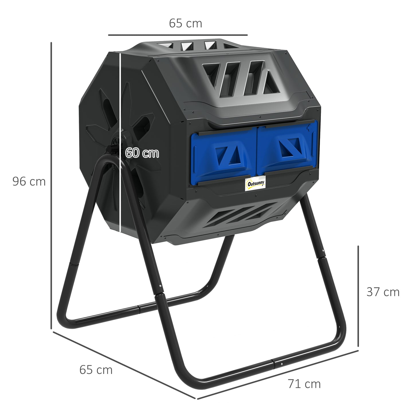 Outsunny 160L 360 Degree Rotating Dual Chamber Composter Blue Durable Plastic Body With Metal Frame
