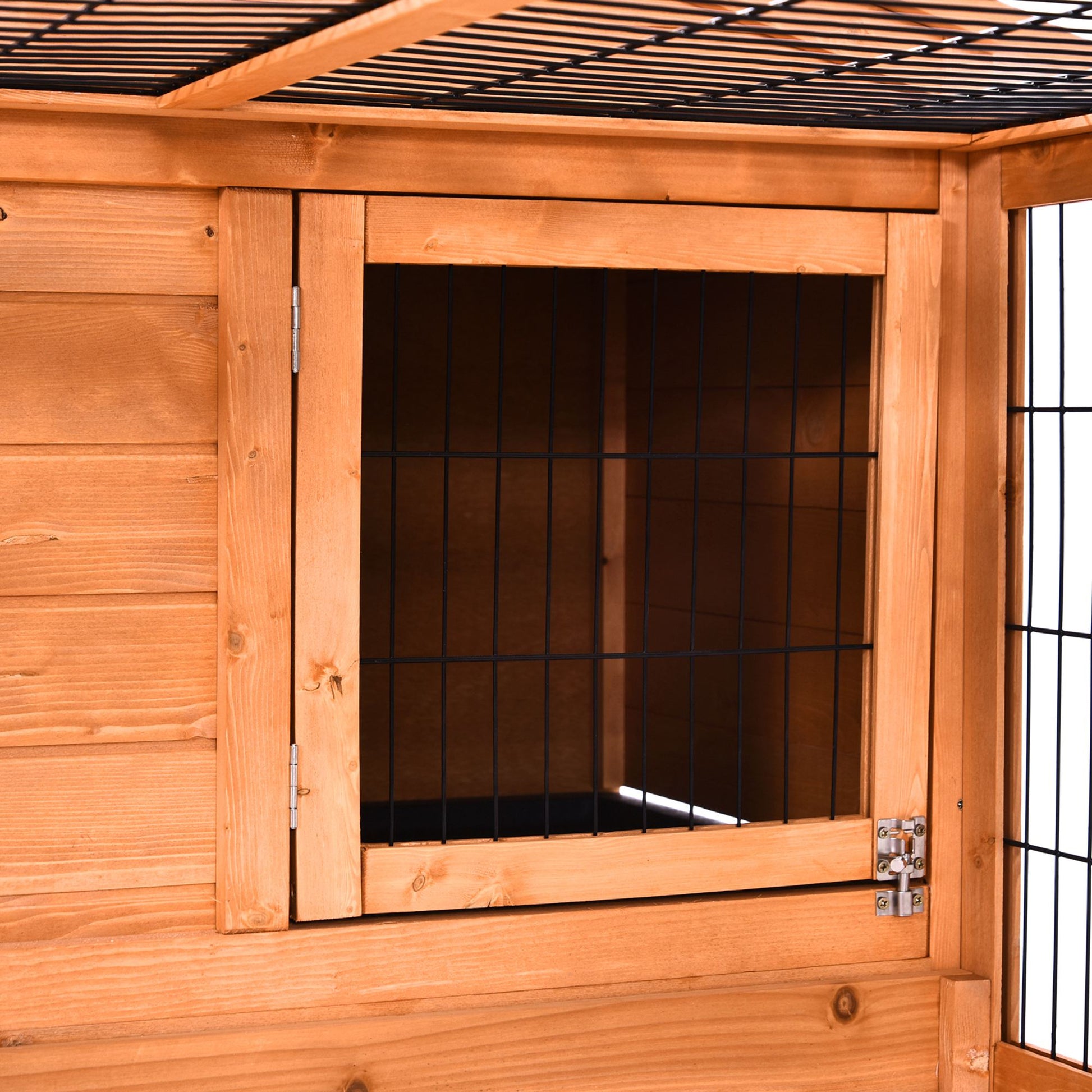 Outsunny Deluxe Golden Red Wooden Rabbit and Guinea Pig Hutch with Spacious Run and Lockable Roof - ALL4U RETAILER LTD