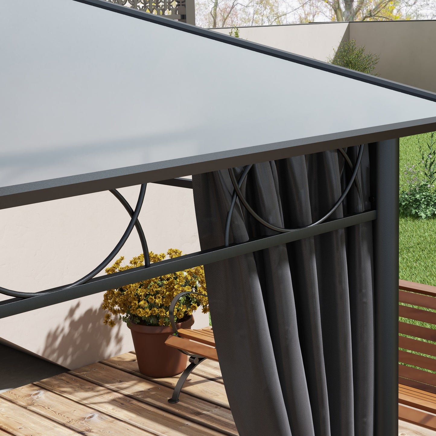 Outsunny Elegant Grey Hardtop Outdoor Gazebo with UV-Resistant Roof and Privacy Curtains - 3x4m - ALL4U RETAILER LTD