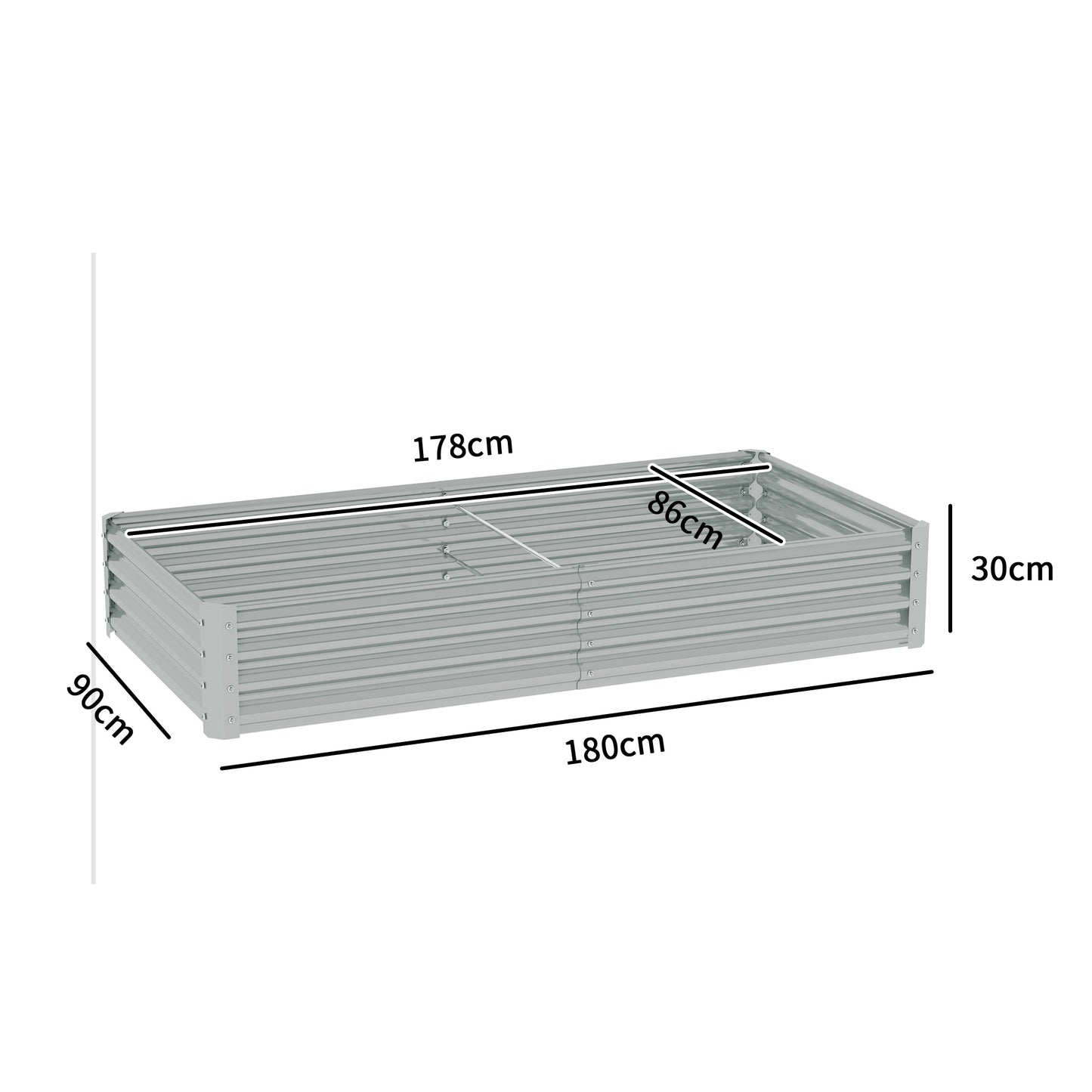 Outsunny 180 x 90cm Galvanised Steel Open Planter 459L Capacity 30cm Deep Weather Resistant Garden Planter