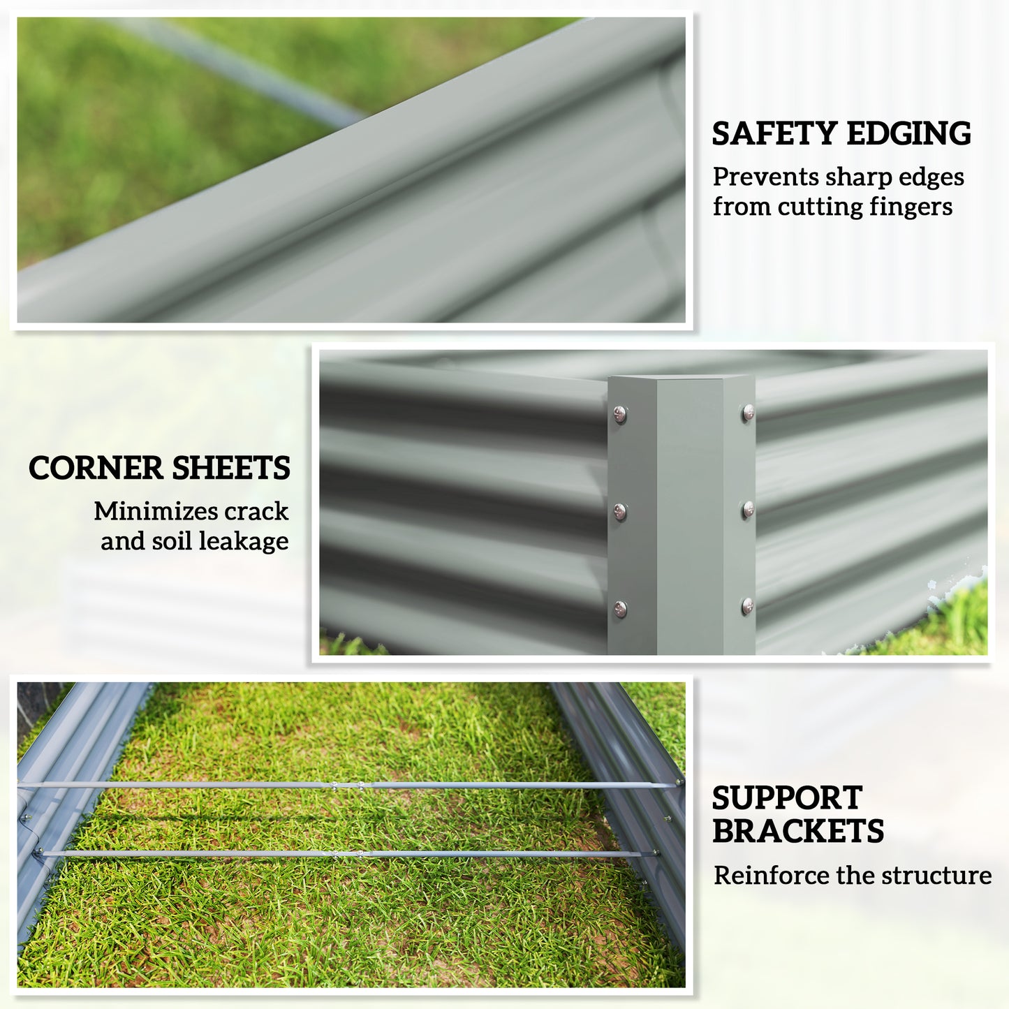 Outsunny 240 x 120 cm Galvanised Steel Open Planter Silver Outdoor Garden Bed Weather Resistant